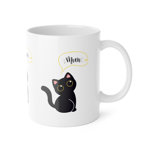 Cat Meow Mug — Cute Black Kitten Ceramic Coffee Cup, 11oz