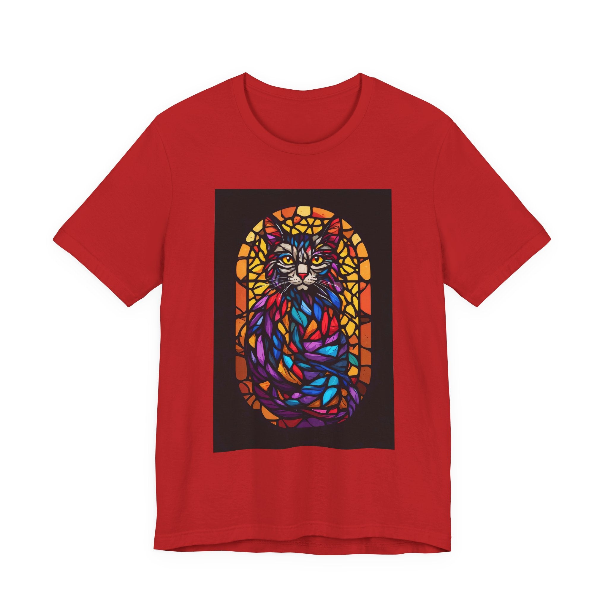 Stained Glass Cat T-Shirt — Colorful Mosaic Feline Tee