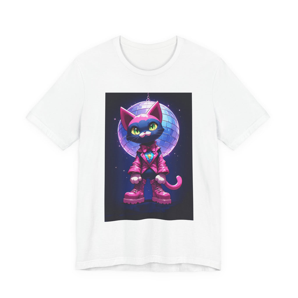 Retro Disco Cat Tee — Neon Cyberpunk Cat Graphic T-Shirt