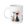 Cat Couple Ceramic Mug — Cute Black Cats with Sun Silhouette, 11oz