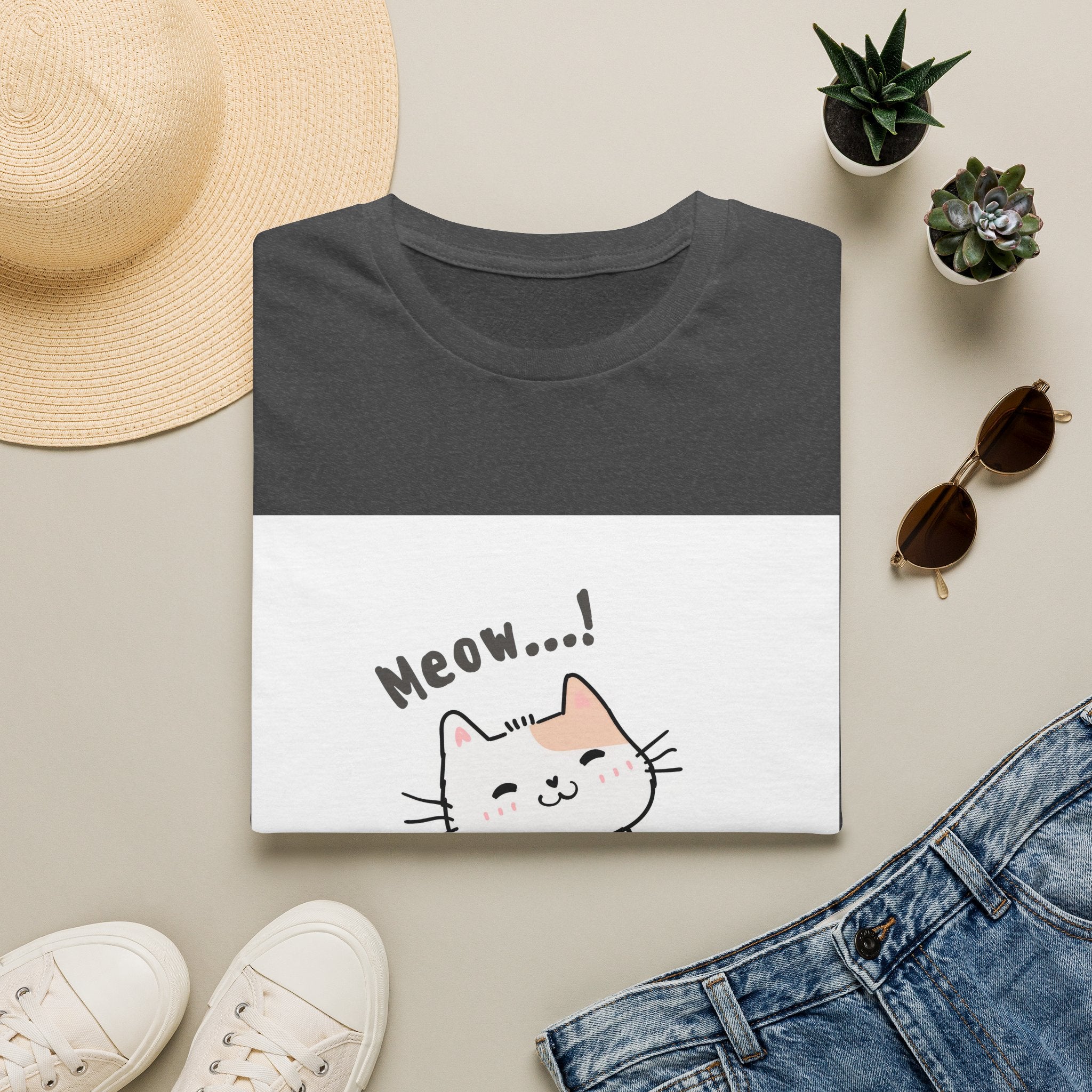 Cat Meow T-Shirt — Cute Cartoon Kitty Graphic Tee
