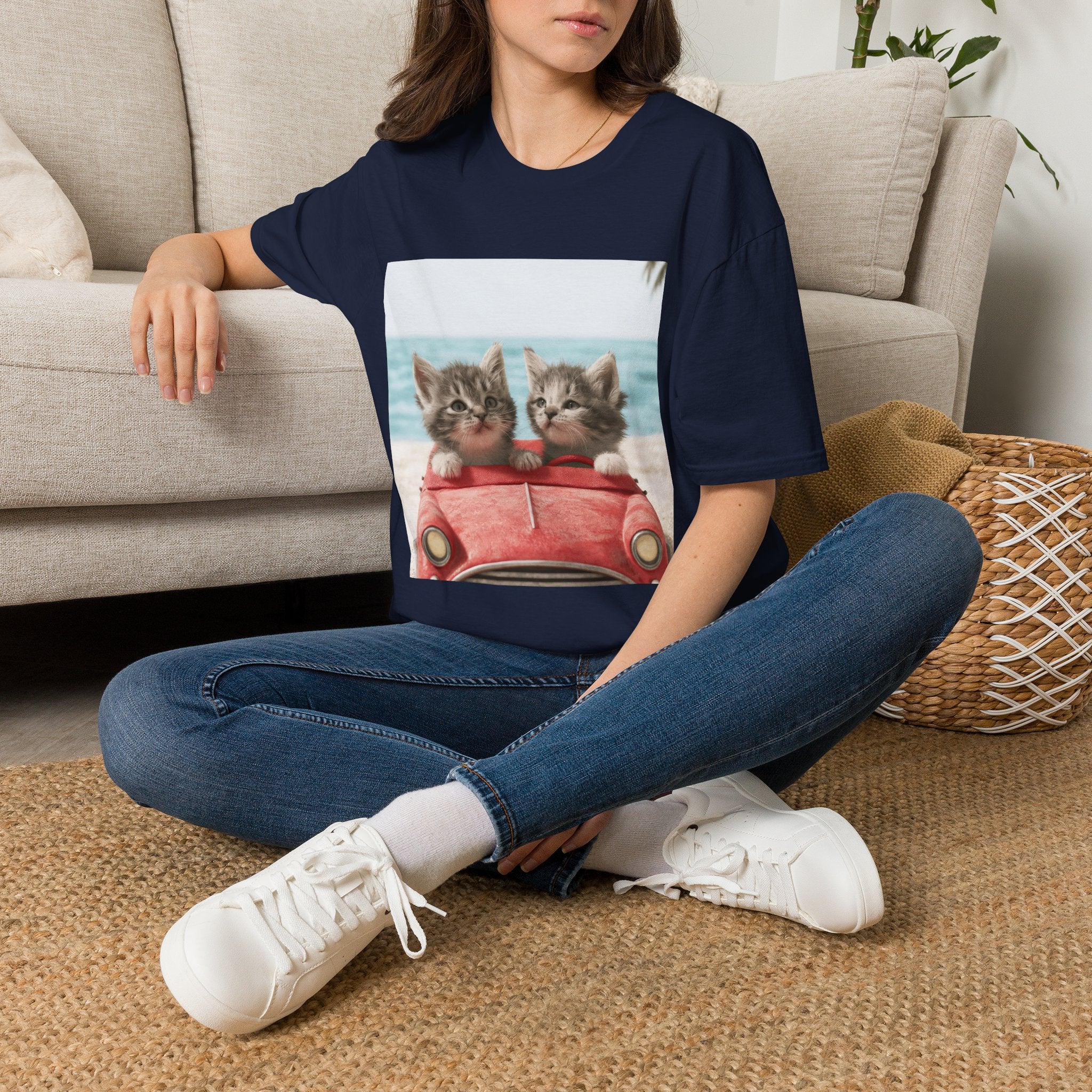 Kitten Road Trip T-Shirt — Cute Kittens Driving Beach Graphic Tee