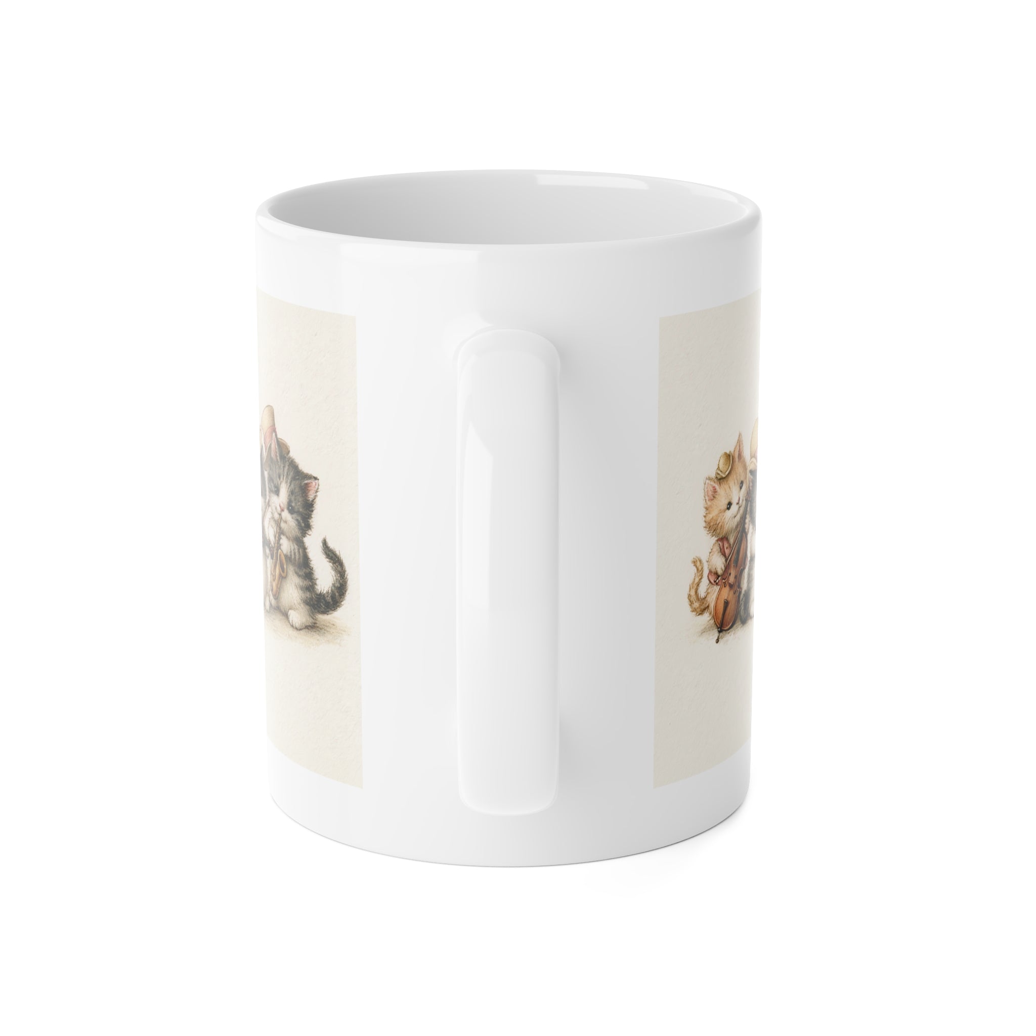 Cute Kitten Band Ceramic Mug — 11oz Coffee Cup with Vintage Cat Musicians