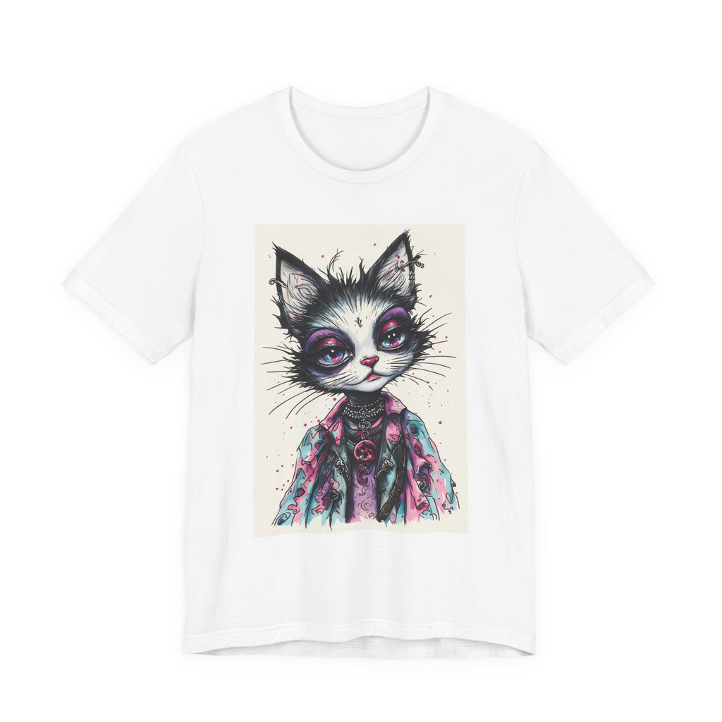 Whimsical Goth Cat T‑Shirt — Cute Dark Art Kitty Graphic Tee