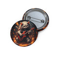 Rock Cat Pin Button – Flaming Guitar Round Badge