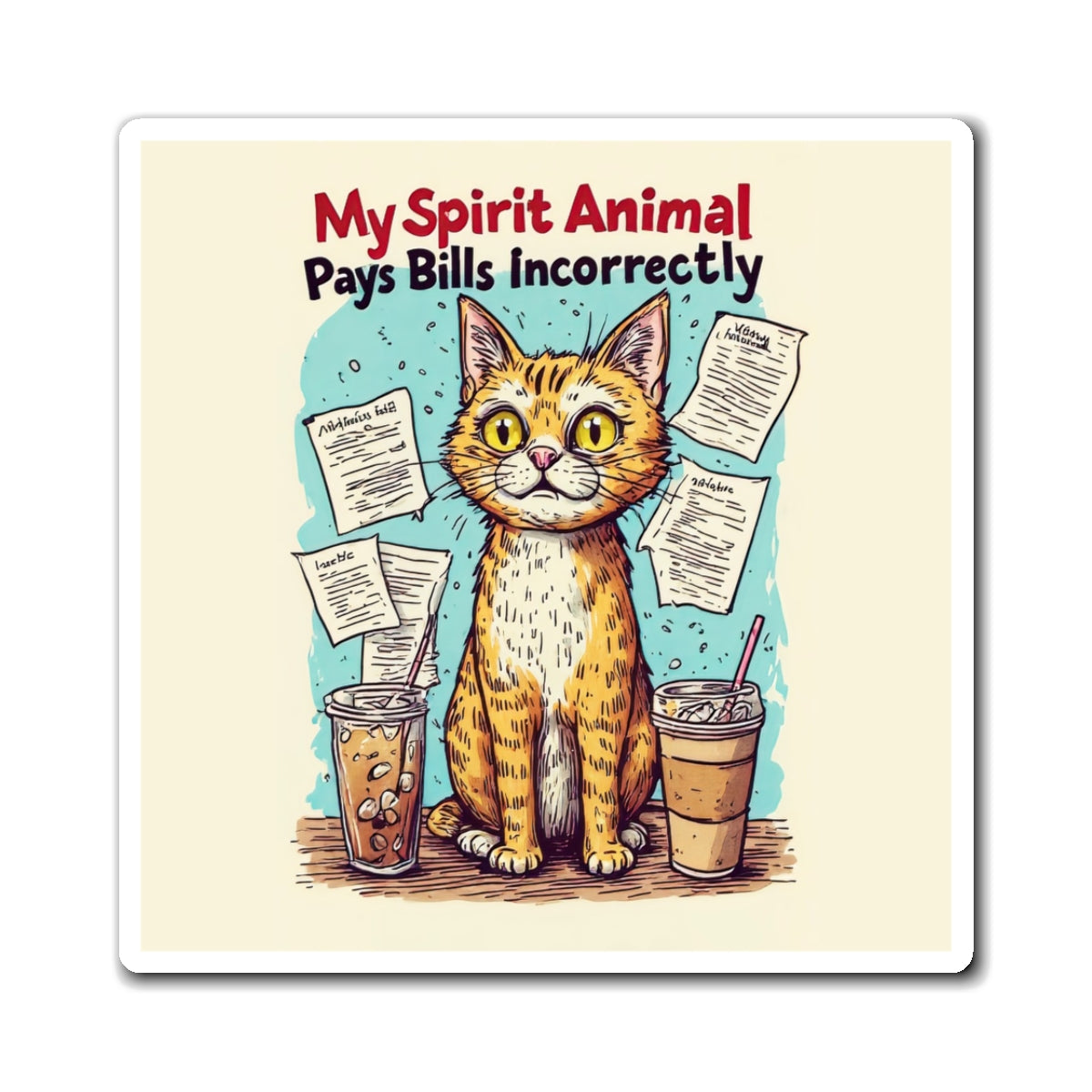 Cat Magnet – “My Spirit Animal Pays Bills Incorrectly” Funny Refrigerator Magnet