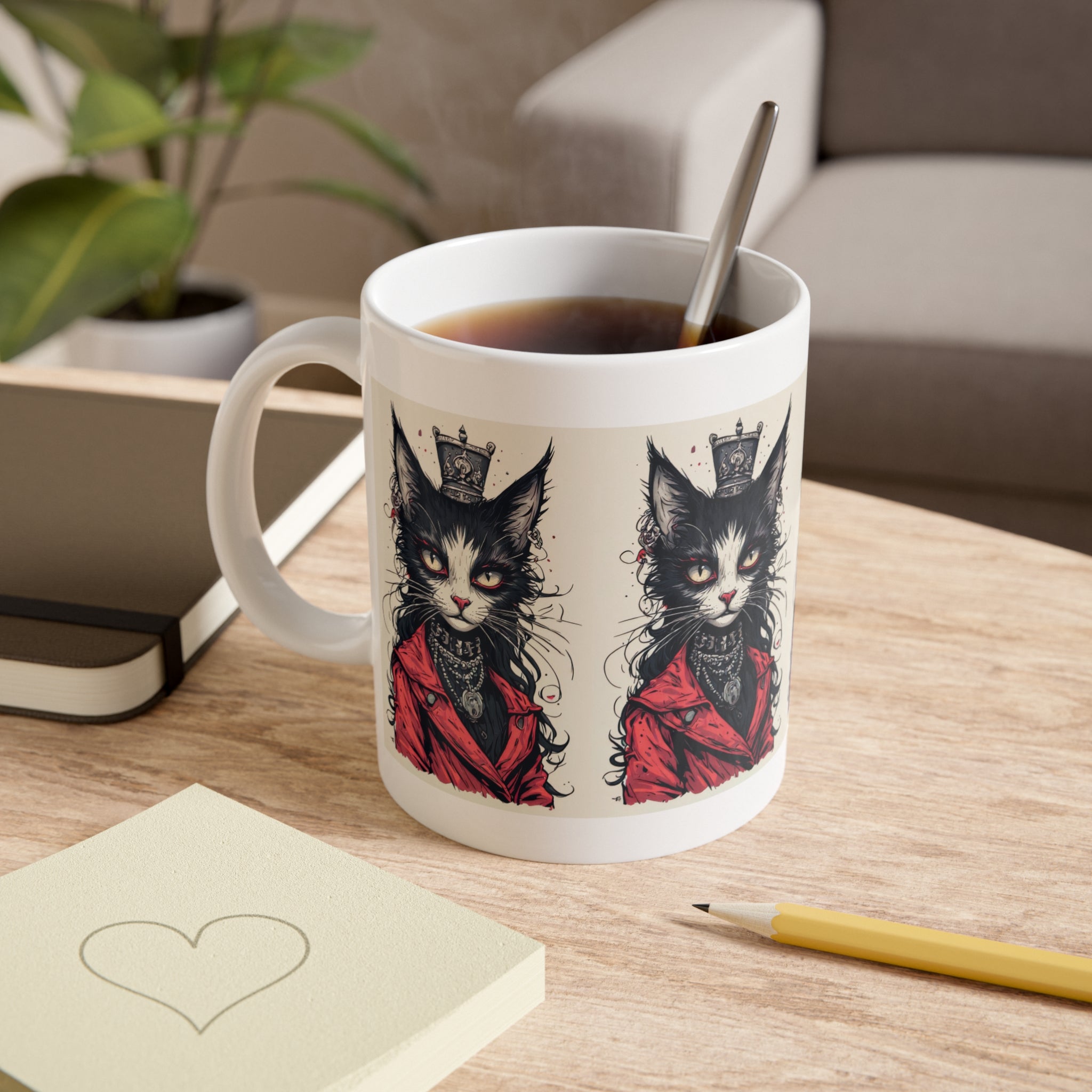 Cat Queen Mug — Gothic Black Cat Portrait Ceramic Coffee Cup, 11oz