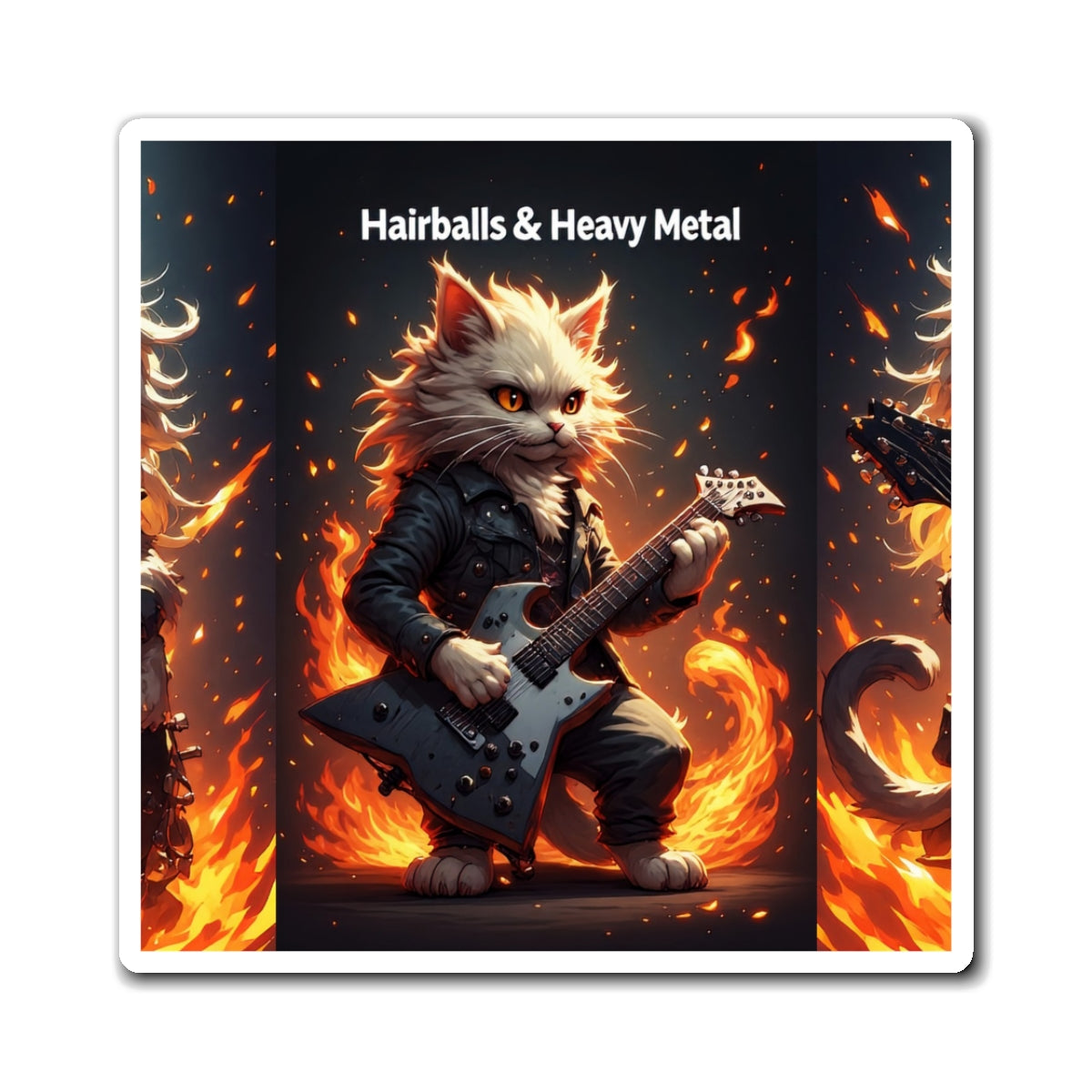 Hairballs & Heavy Metal Cat Magnet — Rocker Guitar Cat Fridge Magnet