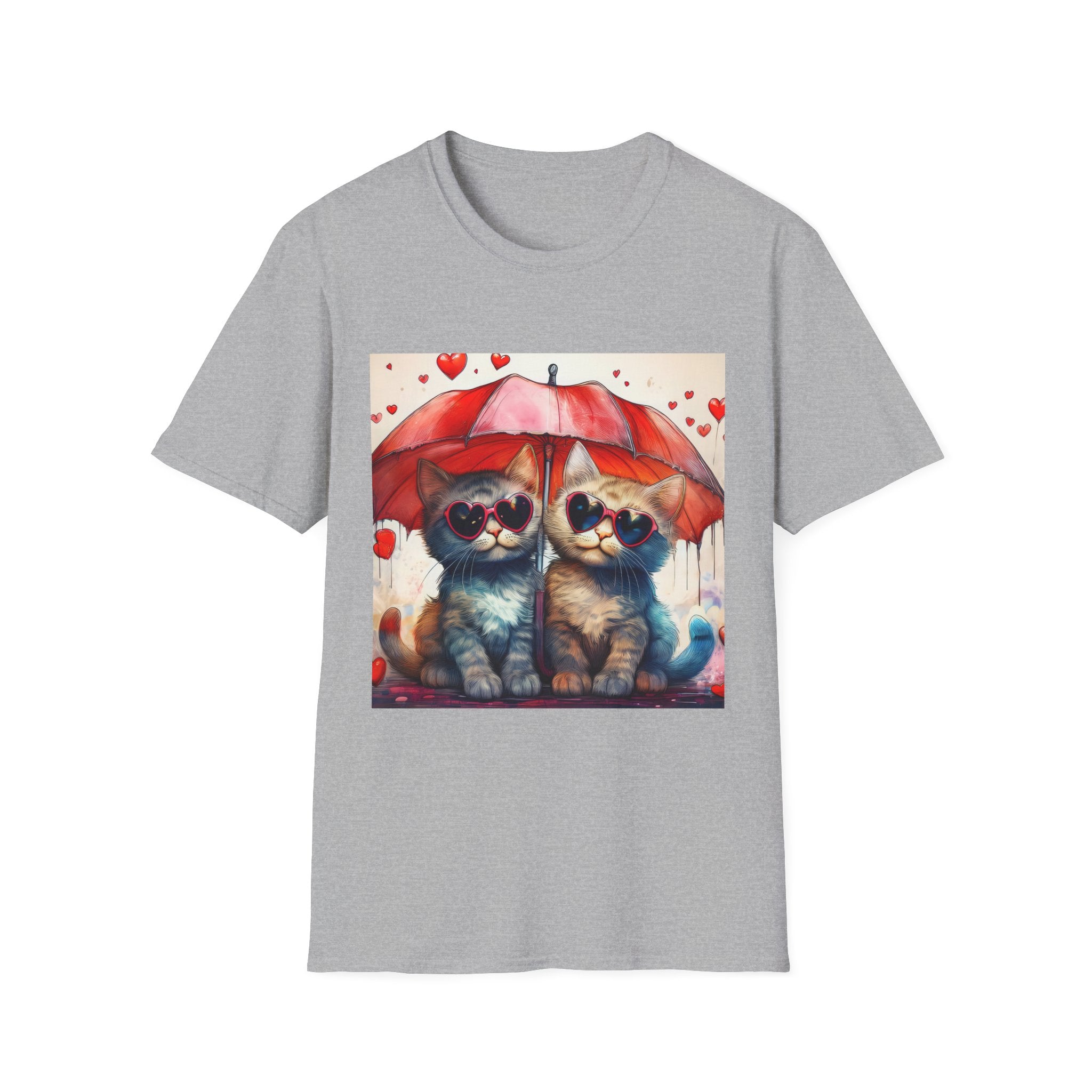 Cat Love T-Shirt — Kittens with Heart Sunglasses Under Red Umbrella