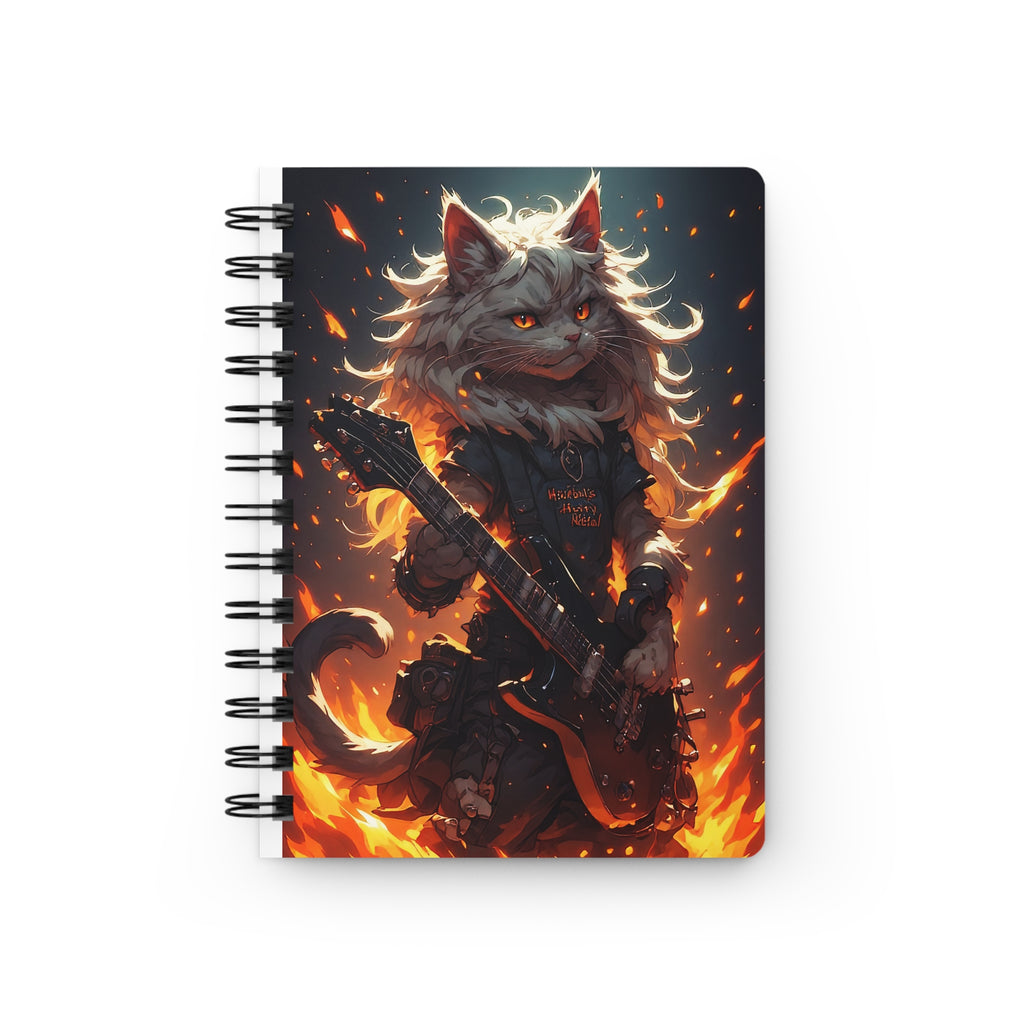 Rock Cat Guitar Spiral Notebook — Fiery Heavy Metal Cat Journal