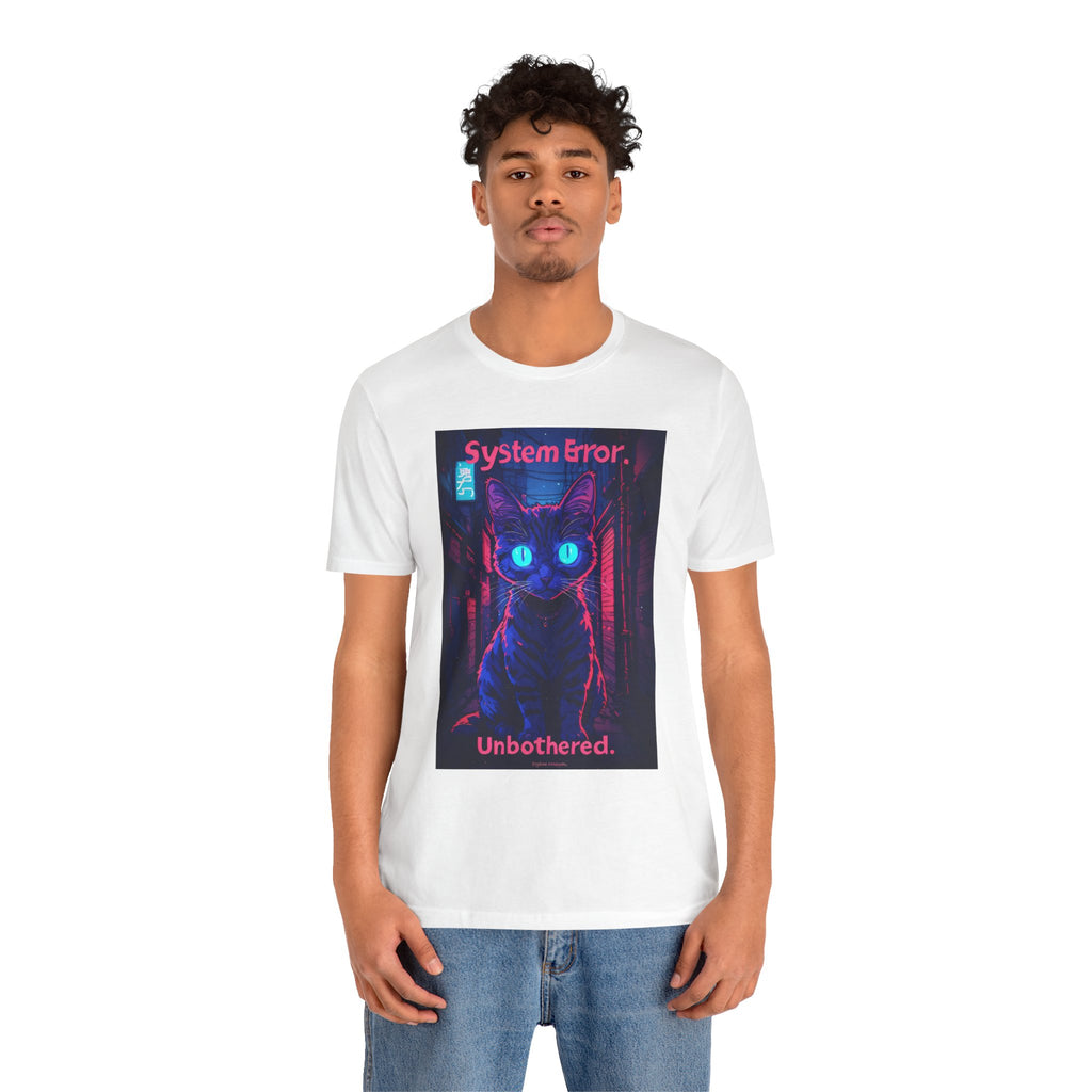 System Error Cat T-Shirt — Neon Cyberpunk Cat “Unbothered” Tee