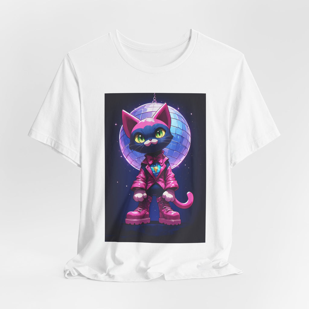 Retro Disco Cat Tee — Neon Cyberpunk Cat Graphic T-Shirt