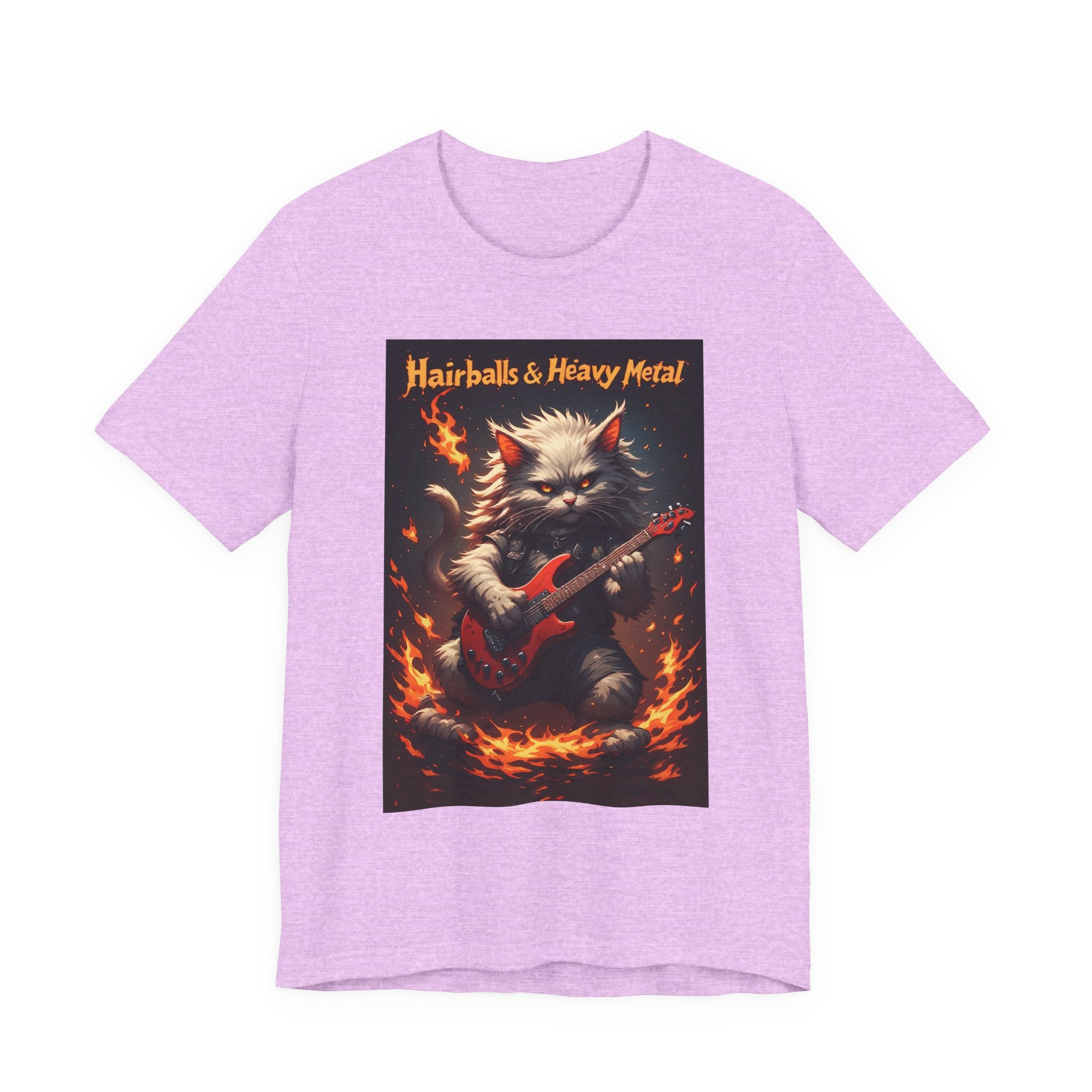 Hairballs & Heavy Metal T‑Shirt — Cat Guitarist Rock Tee