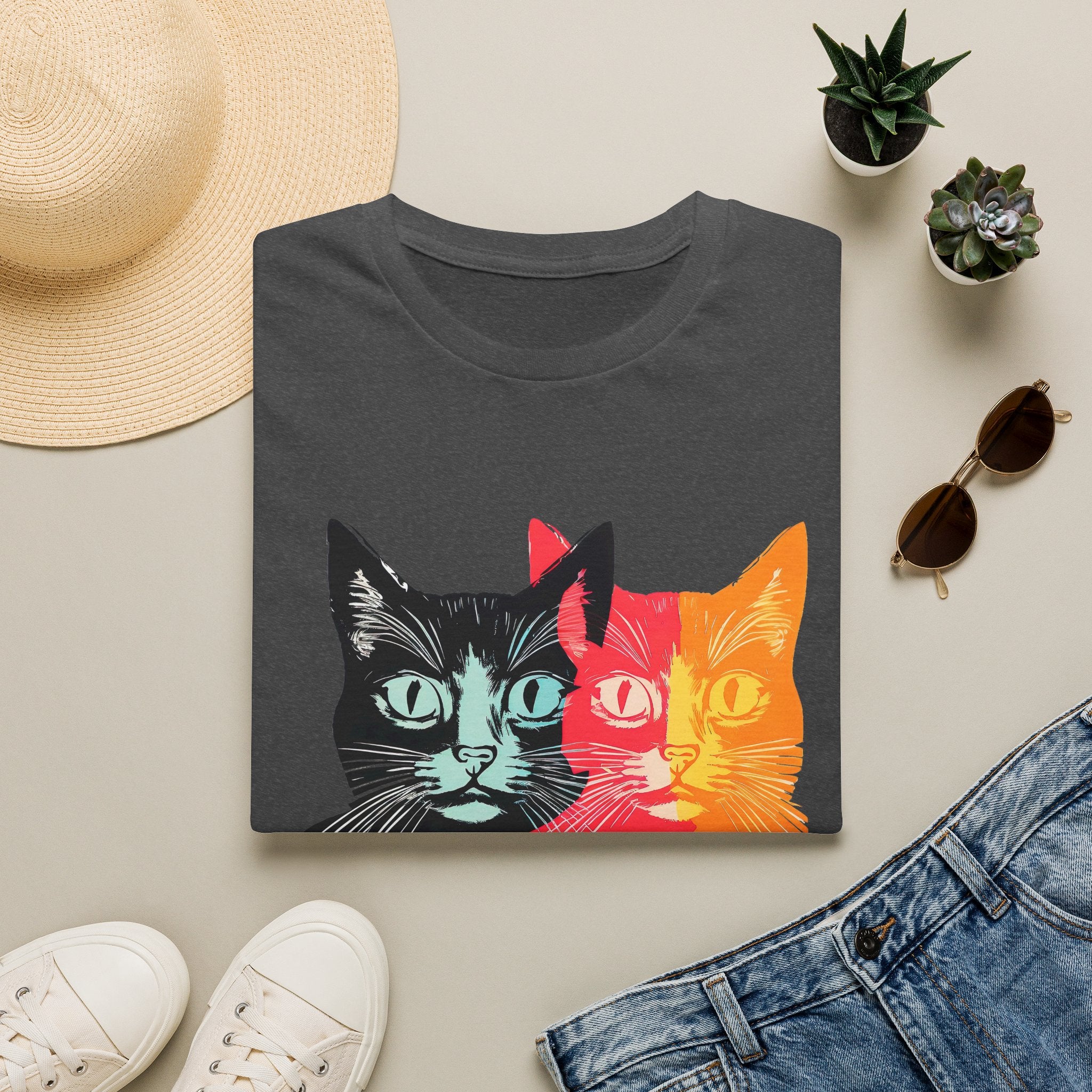 Cat Trio Pop Art T-Shirt — Colorful Retro Feline Graphic Tee