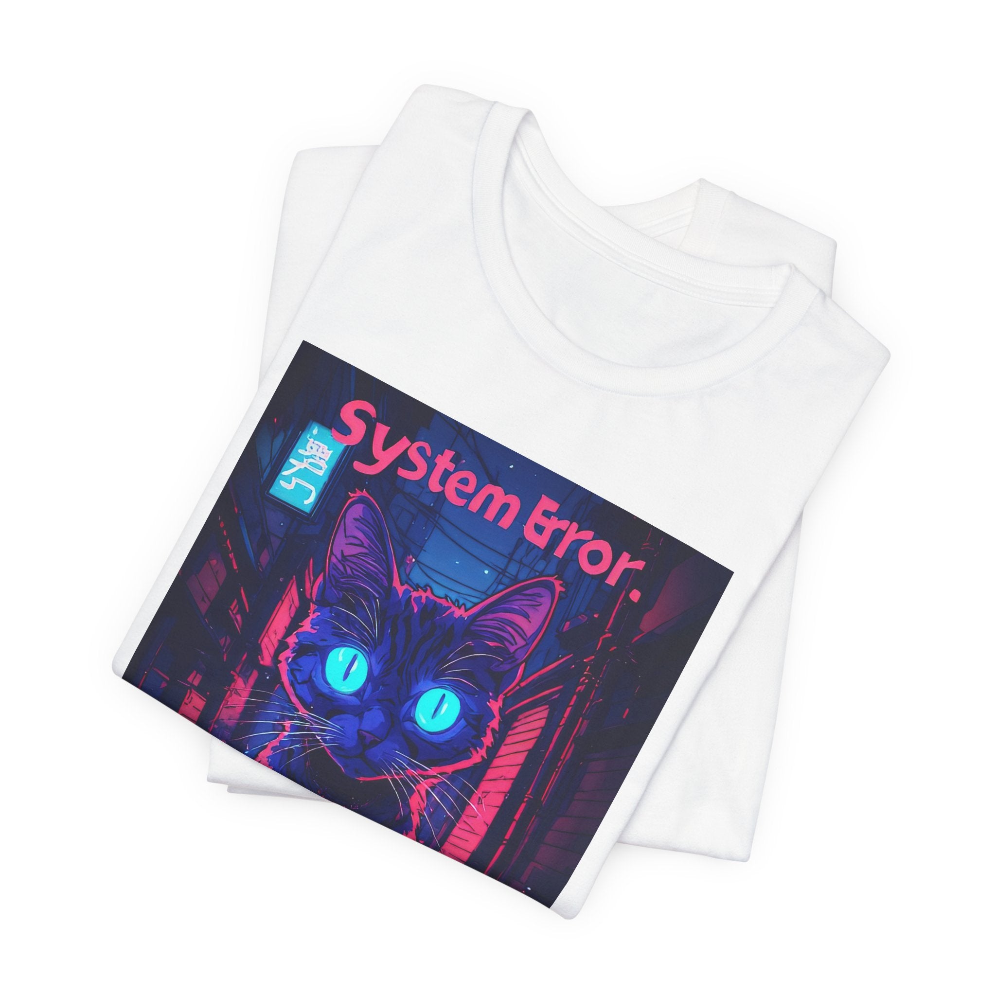 System Error Cat T-Shirt — Neon Cyberpunk Cat “Unbothered” Tee