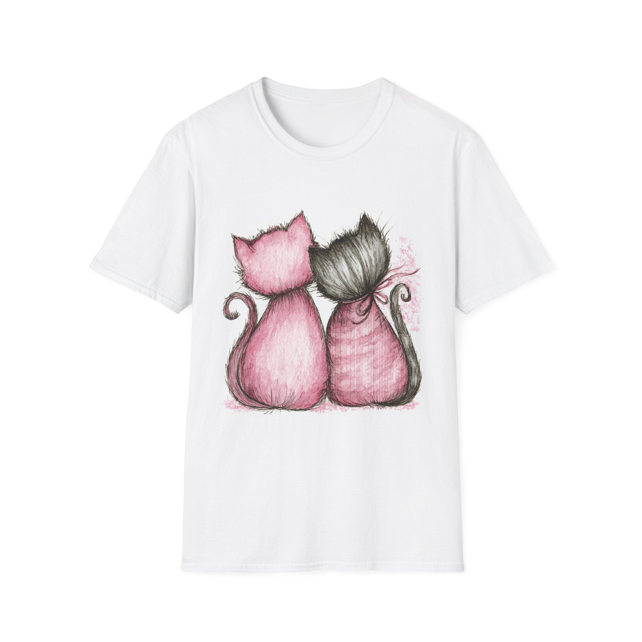 Sweetheart Cats T-Shirt — Pink & Gray Kitty Love Graphic Tee