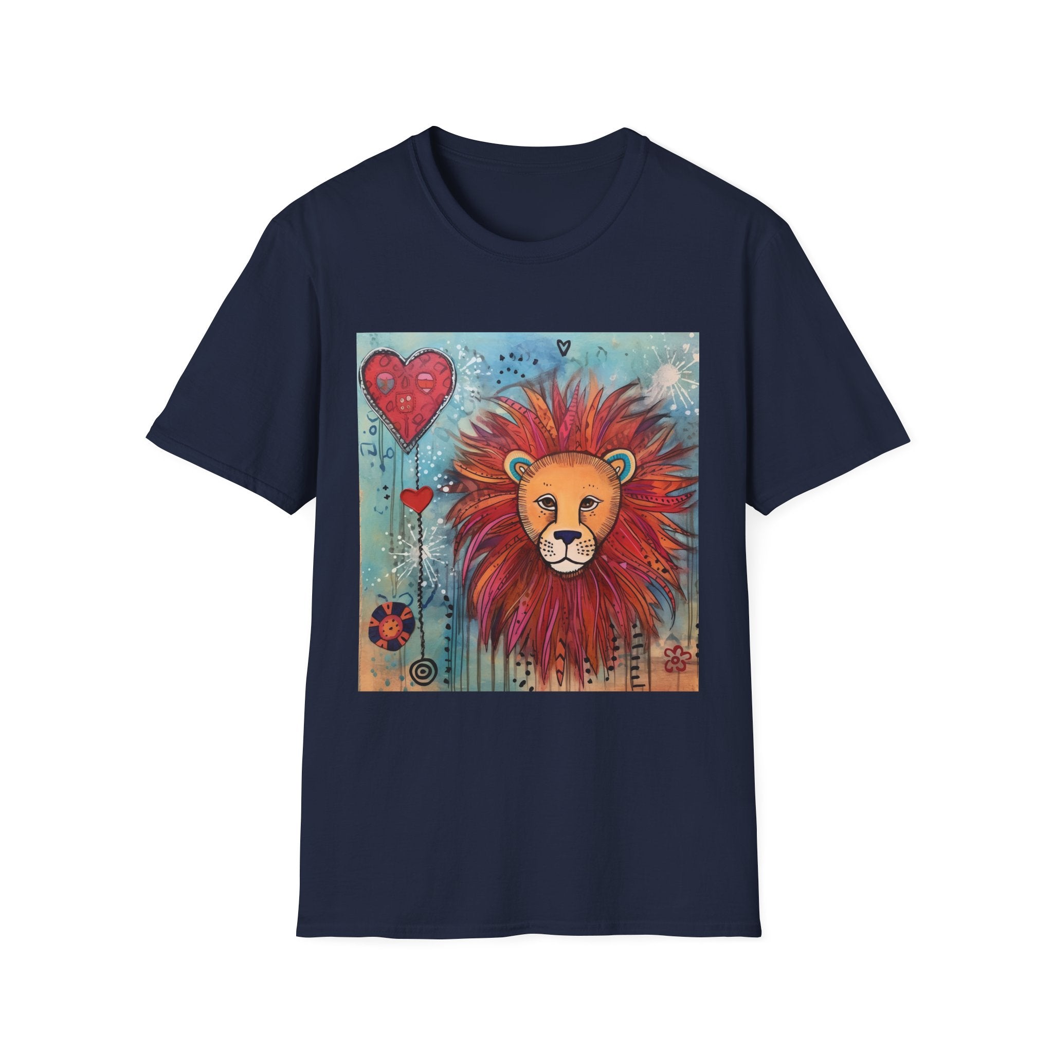 Lion Heart T-Shirt — Colorful Whimsical Lion Illustration Tee