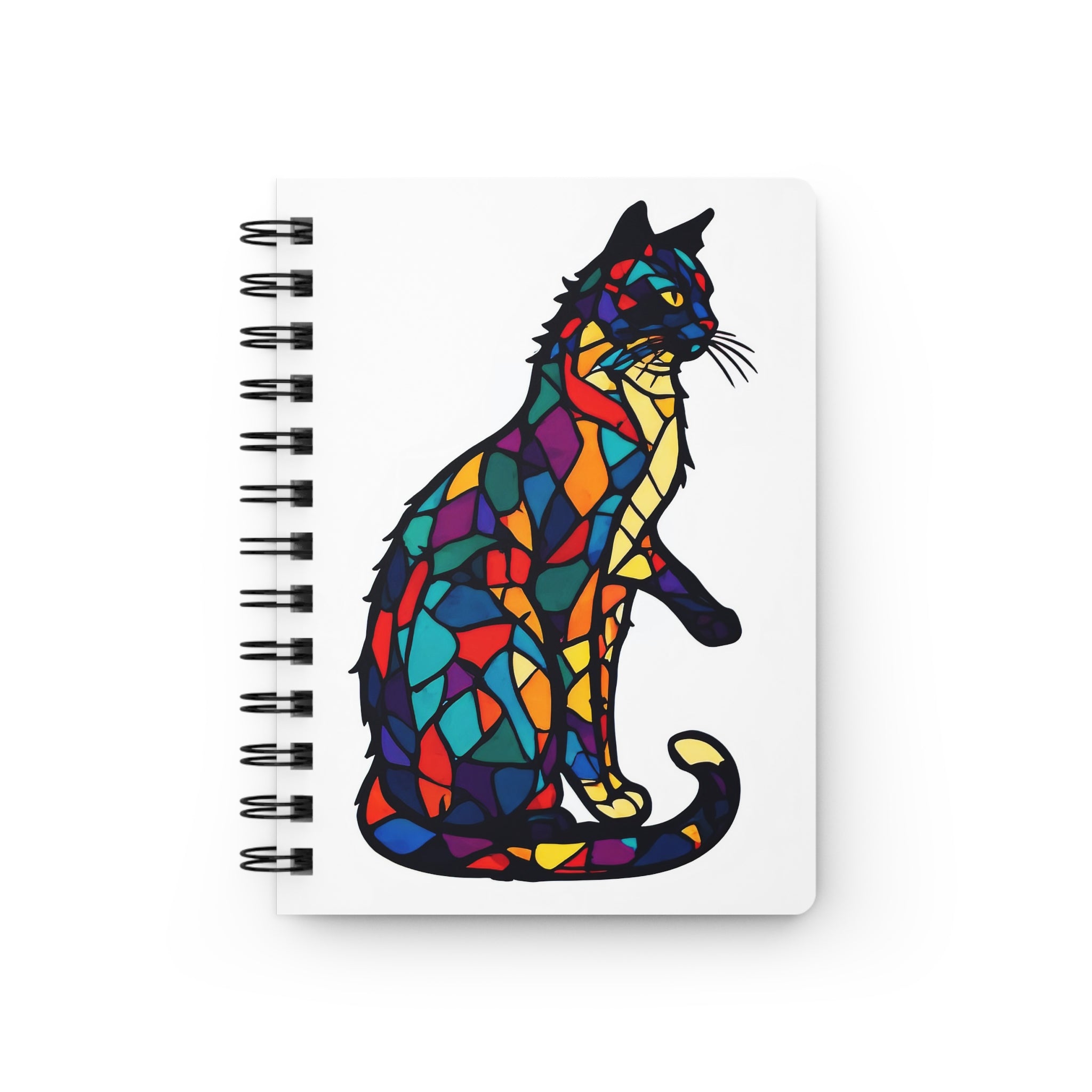 Stained Glass Cat Spiral Journal – Colorful Mosaic Notebook for Notes & Sketches