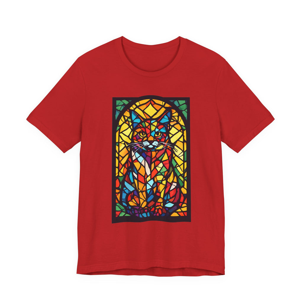Stained Glass Cat T‑Shirt — Colorful Mosaic Feline Tee