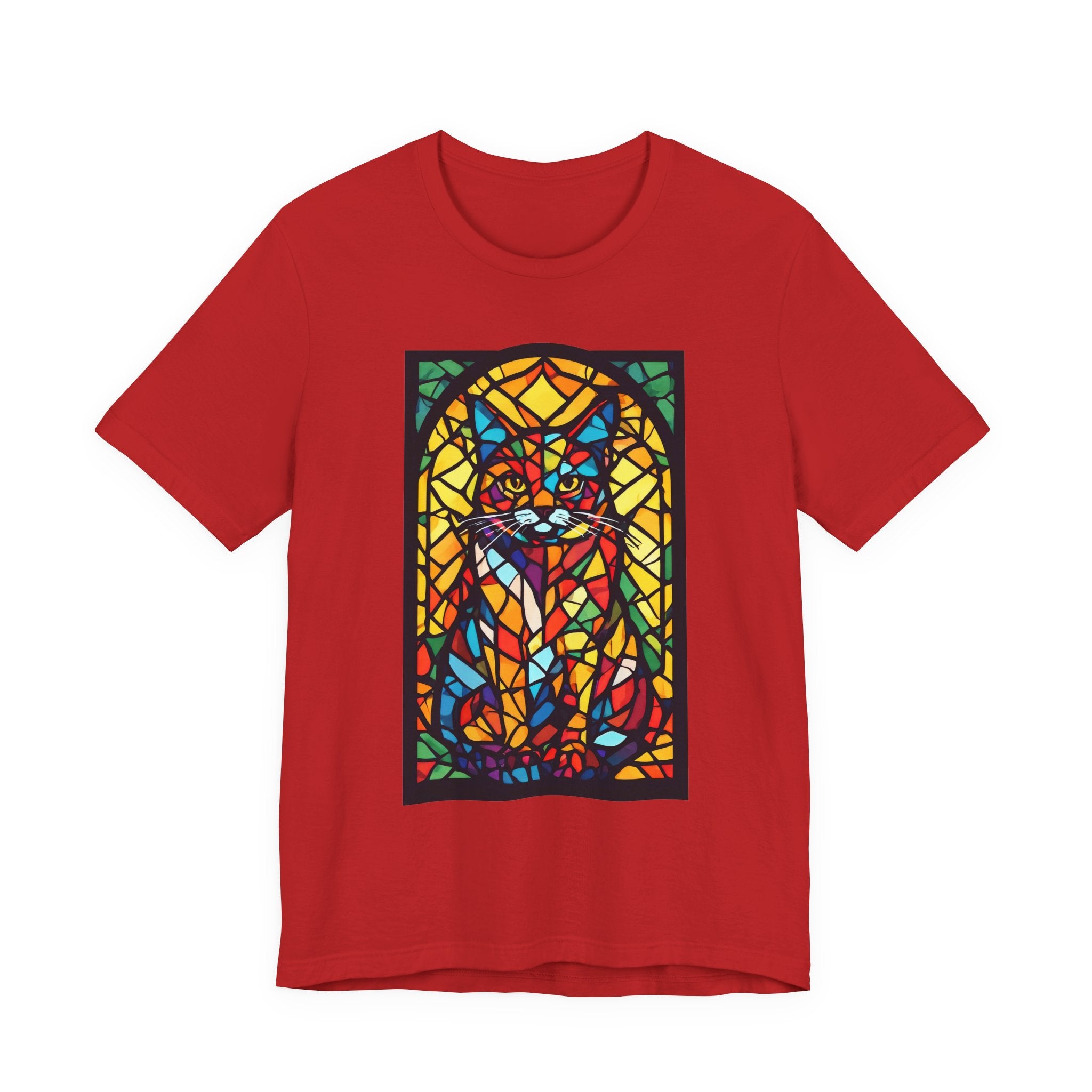 Stained Glass Cat T‑Shirt — Colorful Mosaic Feline Tee