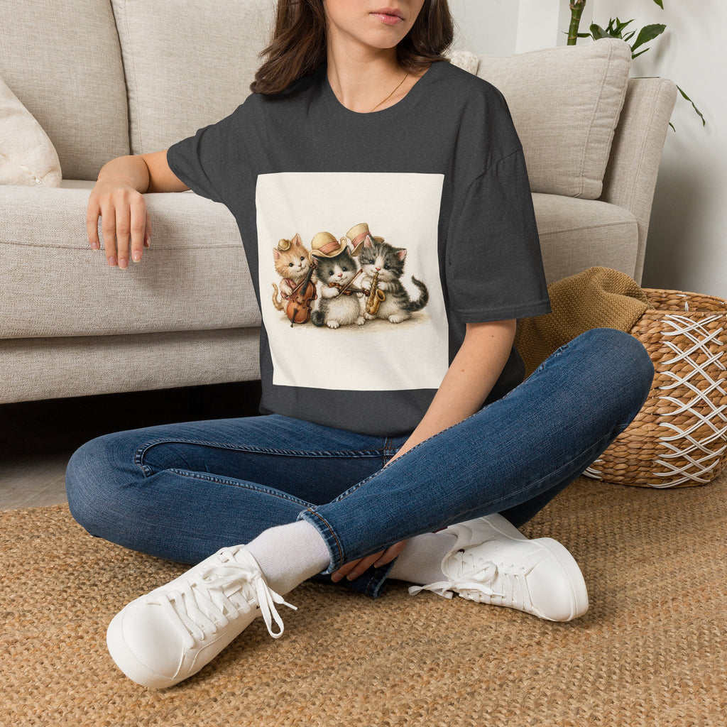 Cute Coffee Cats T‑Shirt — Wide‑Eyed Black & Ginger Kittens Graphic Tee