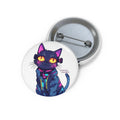Cat Cyberpunk Pin Button — Neon Futuristic Black Cat Badge
