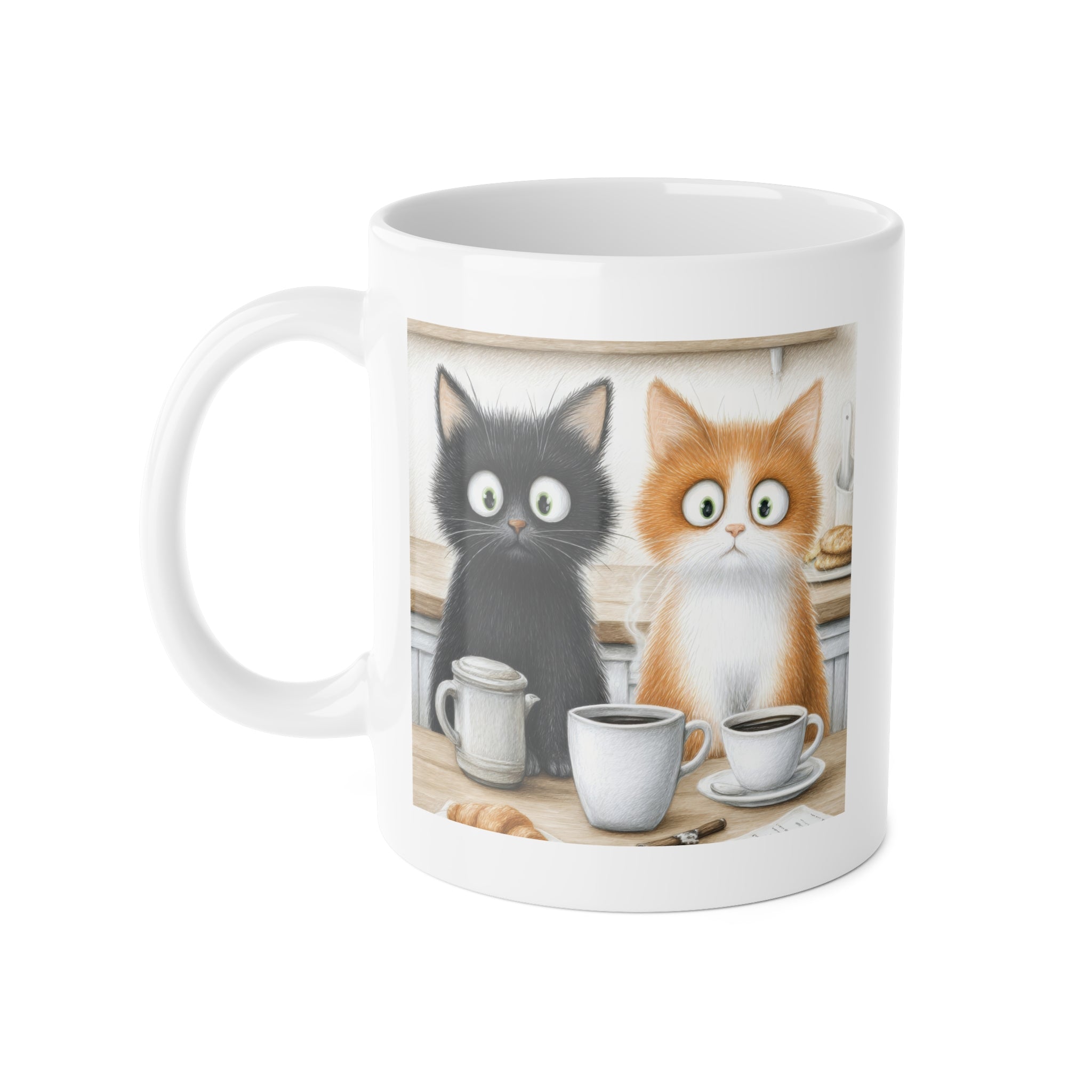 Coffee Cats Ceramic Mug — Cute Black & Orange Kittens 11oz