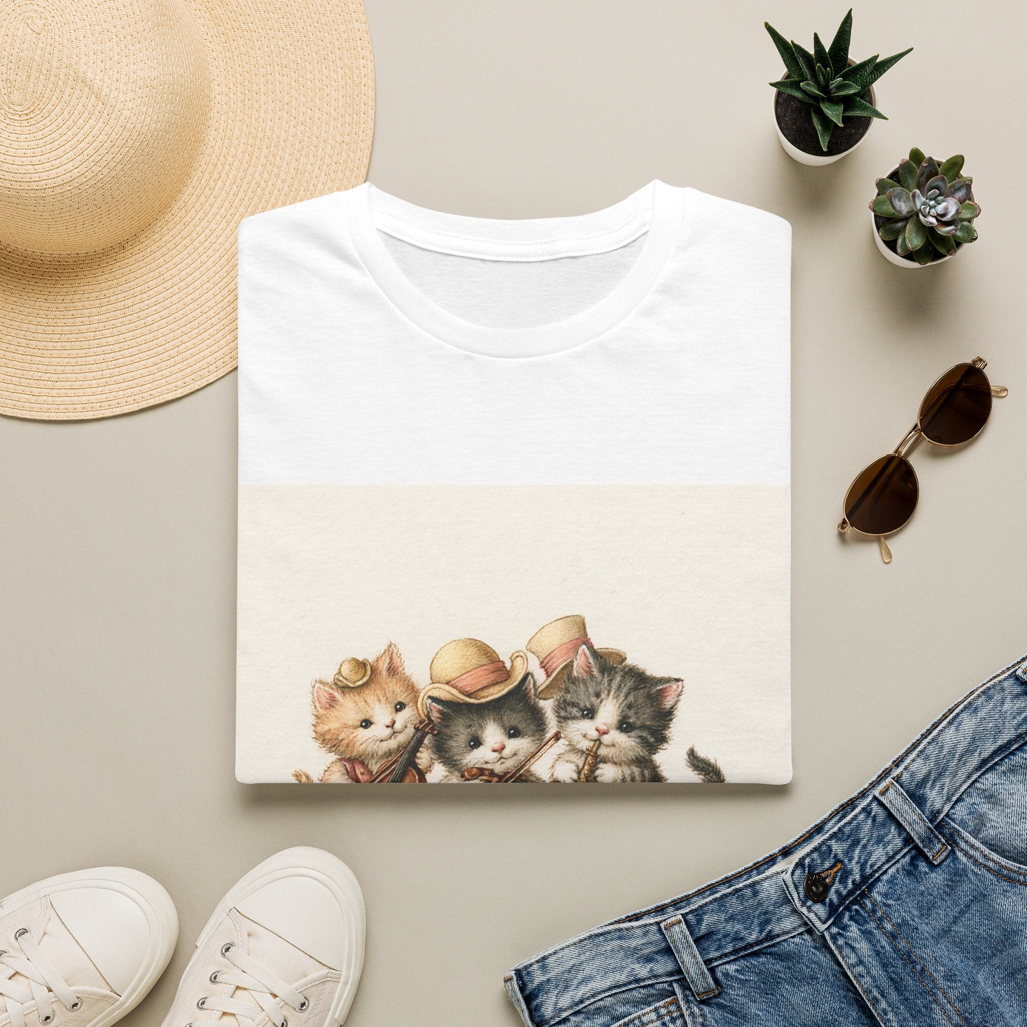 Cute Coffee Cats T‑Shirt — Wide‑Eyed Black & Ginger Kittens Graphic Tee