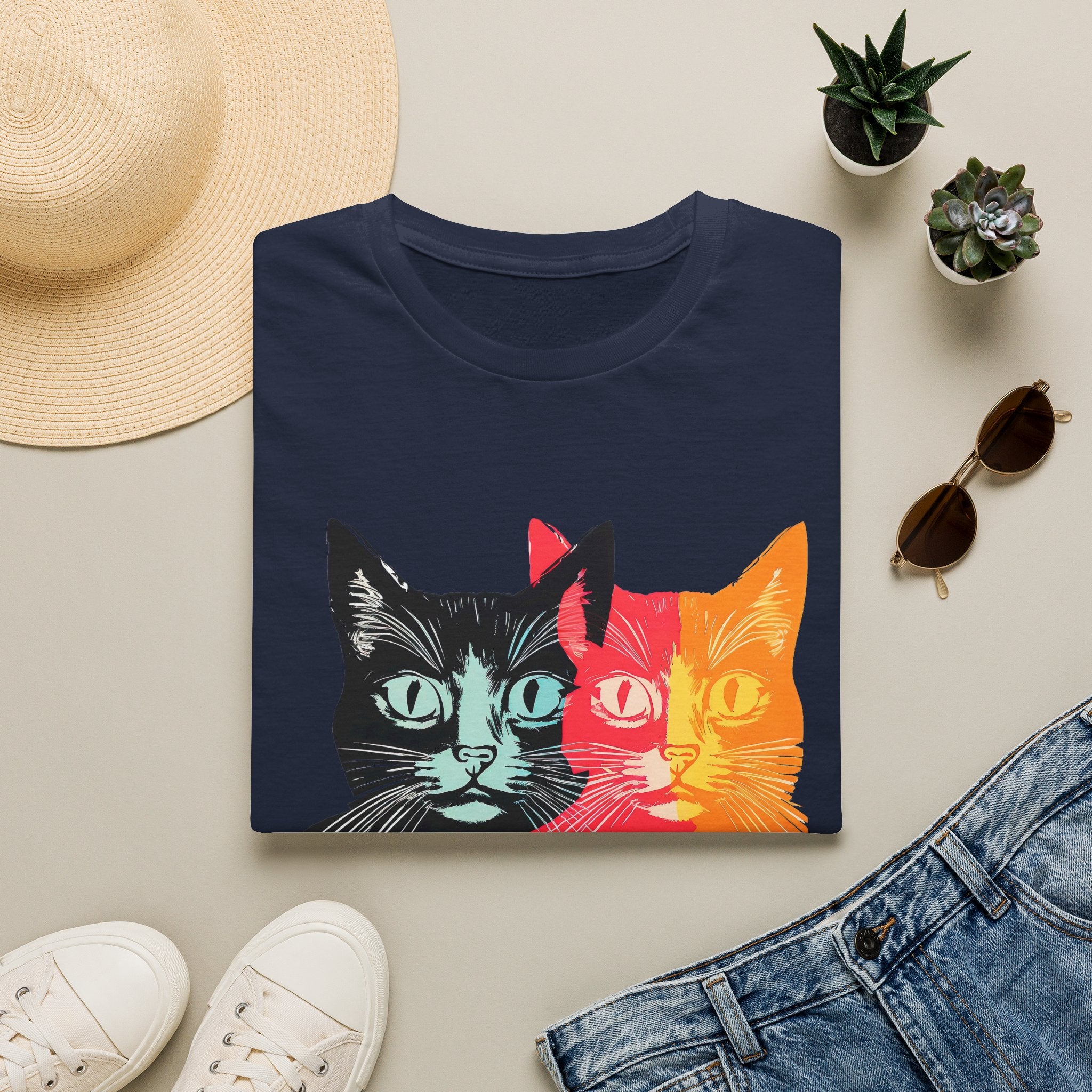 Cat Trio Pop Art T-Shirt — Colorful Retro Feline Graphic Tee