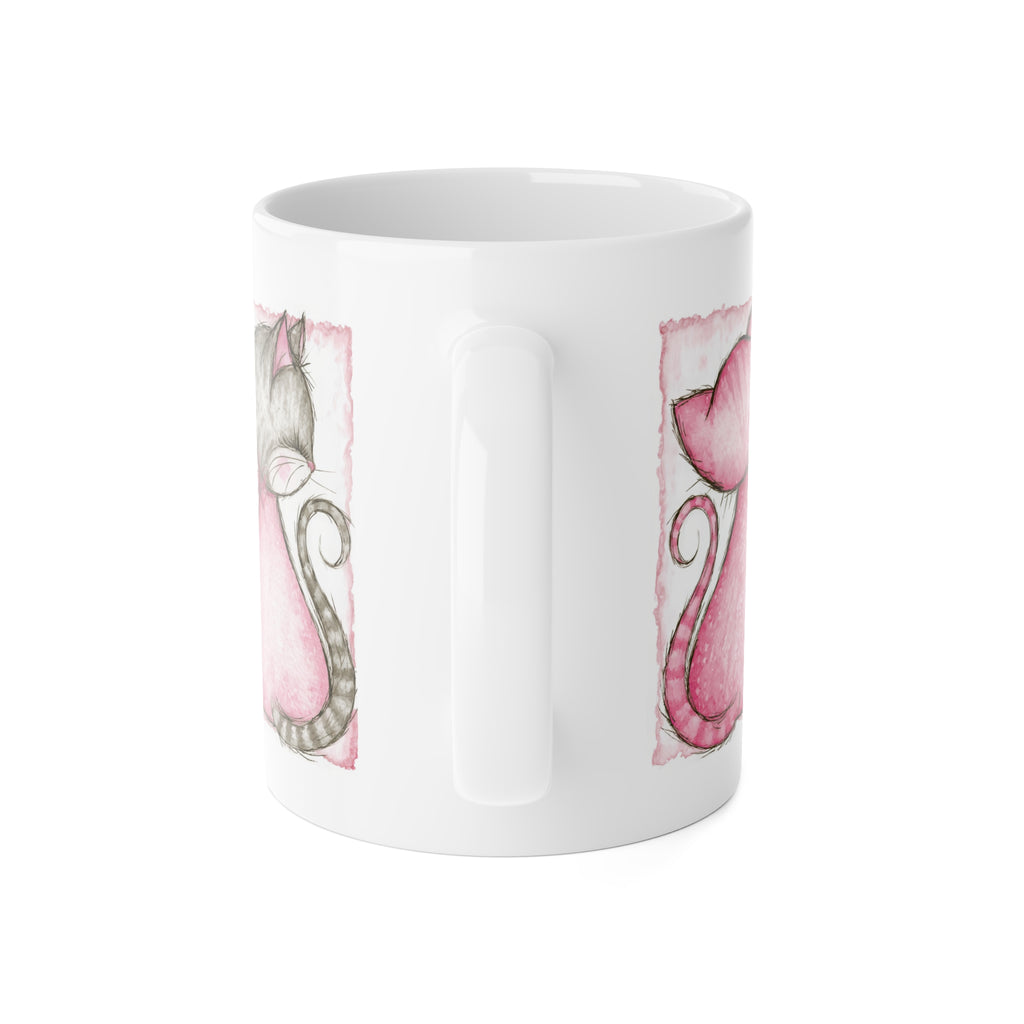 Pink Cats Ceramic Mug — Cute Pairing Cat Illustration, Romantic Gift 11oz