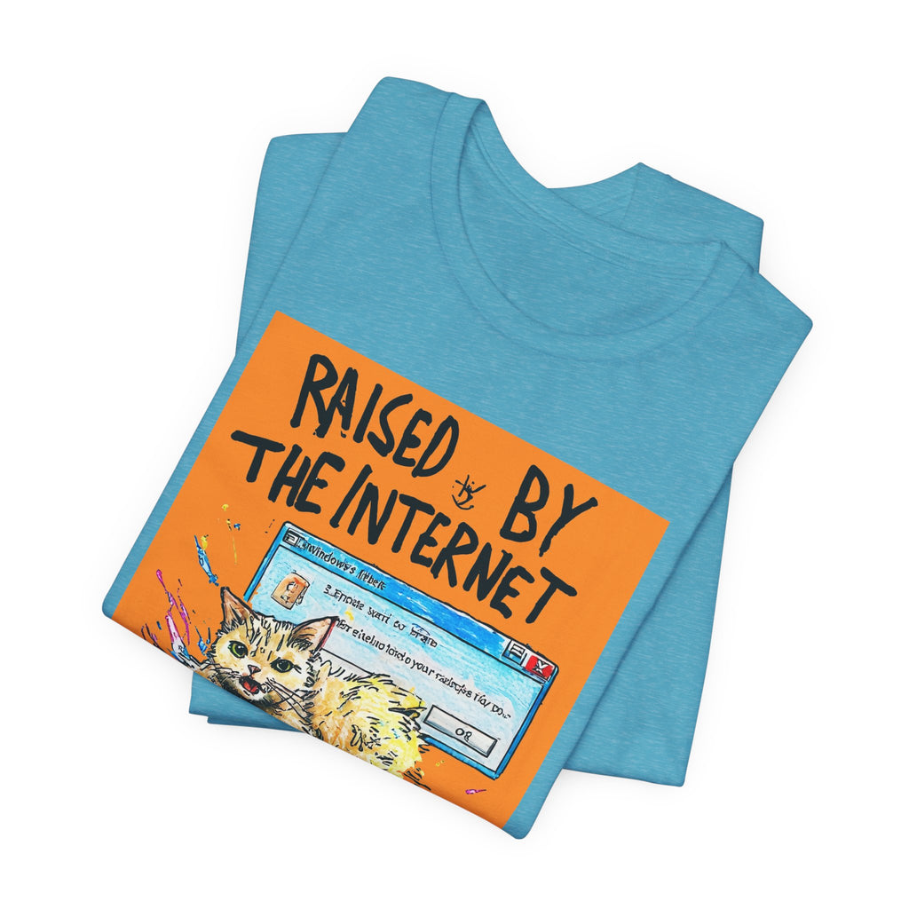 Raised By The Internet Tee — Graphic Cat Vintage Computer T‑Shirt