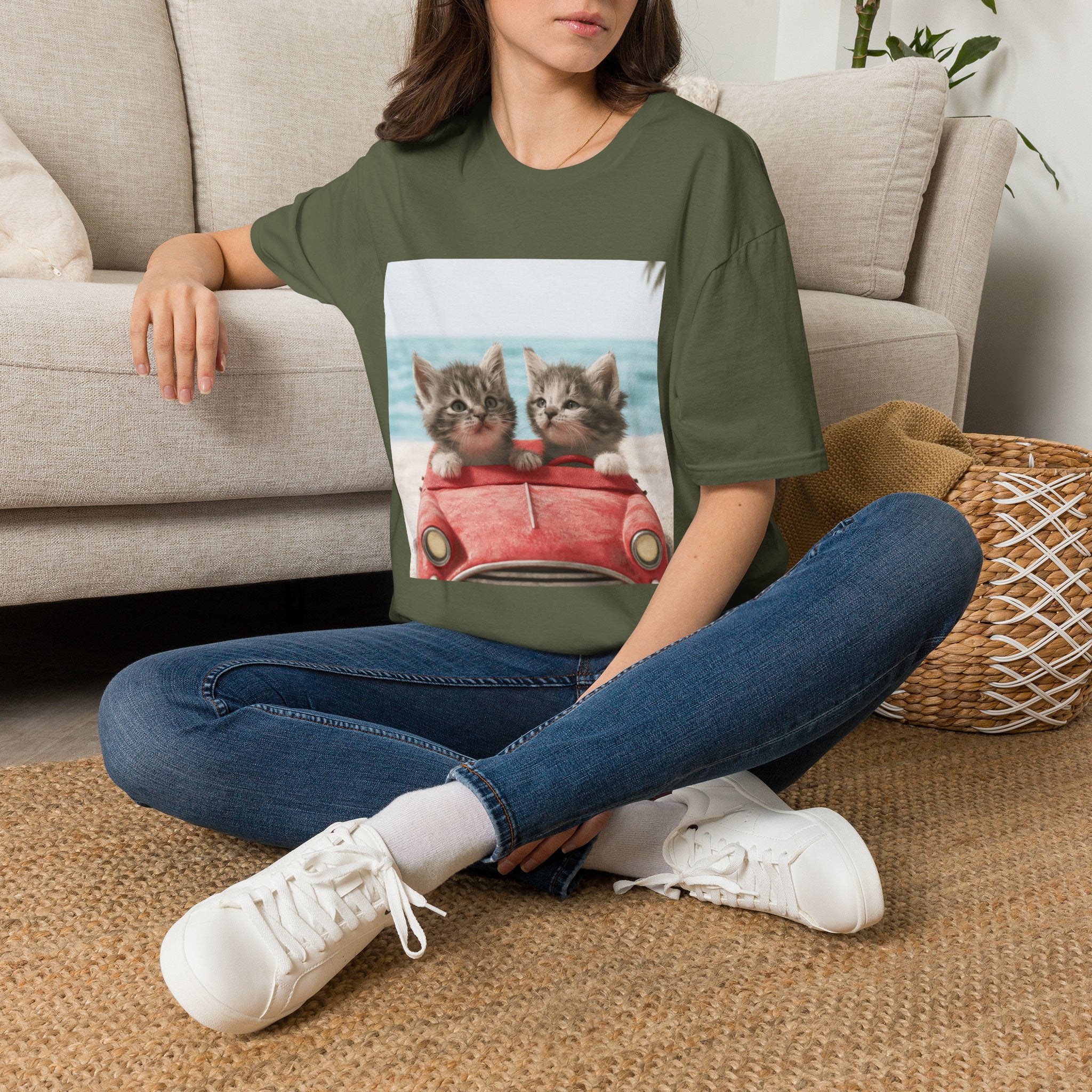 Kitten Road Trip T-Shirt — Cute Kittens Driving Beach Graphic Tee