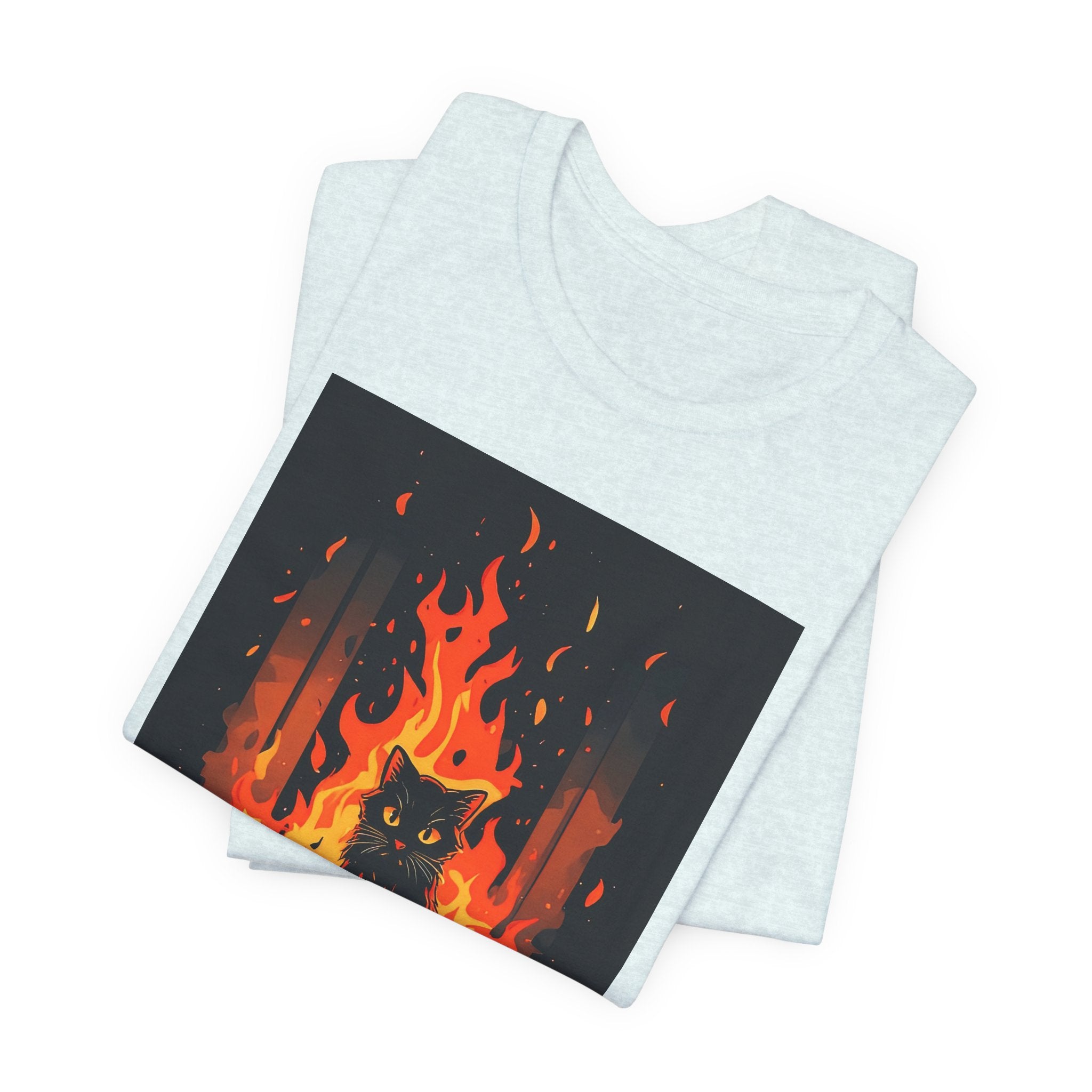 Everything Is Fine Cat Tee — Funny Cat Shirt with Burning Flames Graphic