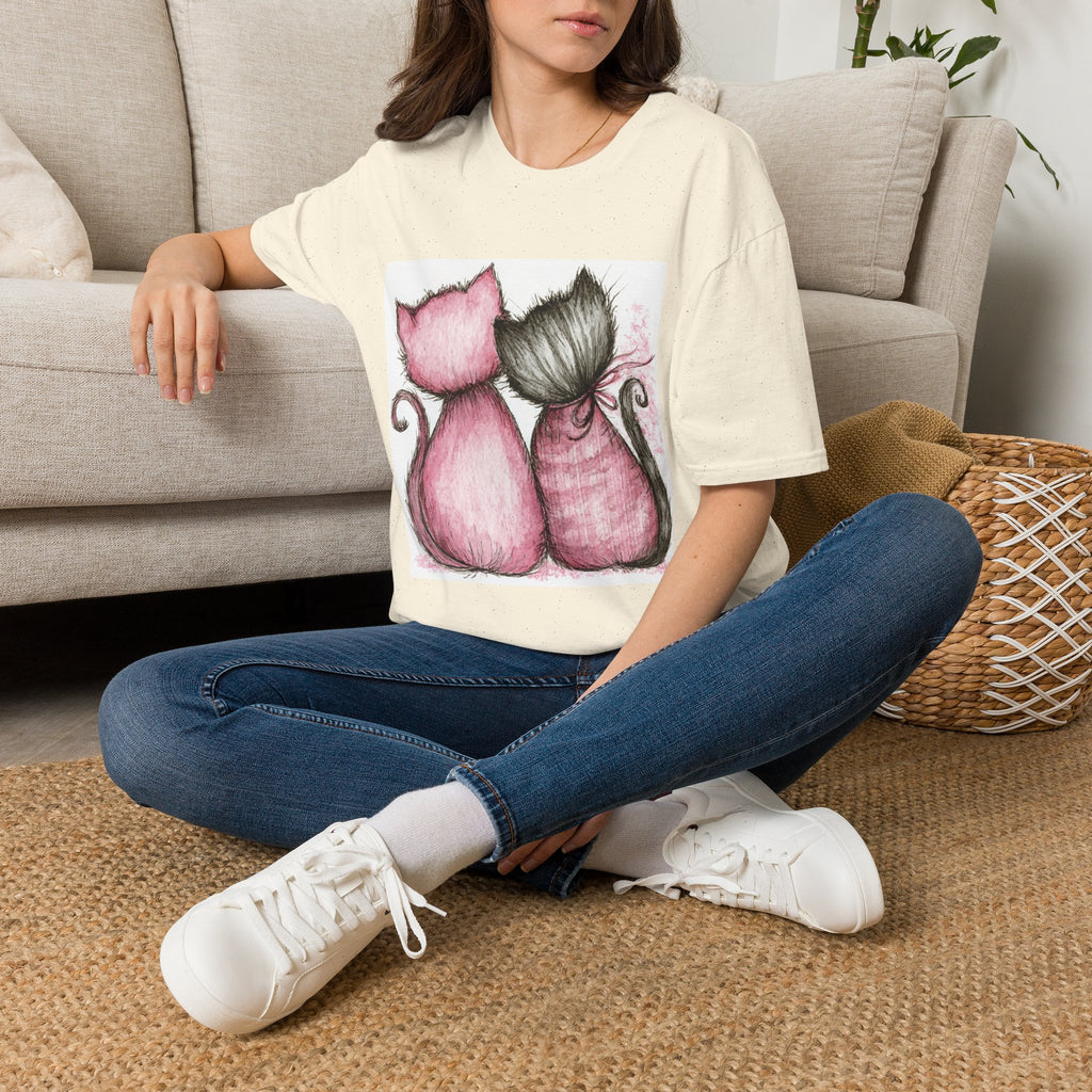 Sweetheart Cats T-Shirt — Pink & Gray Kitty Love Graphic Tee
