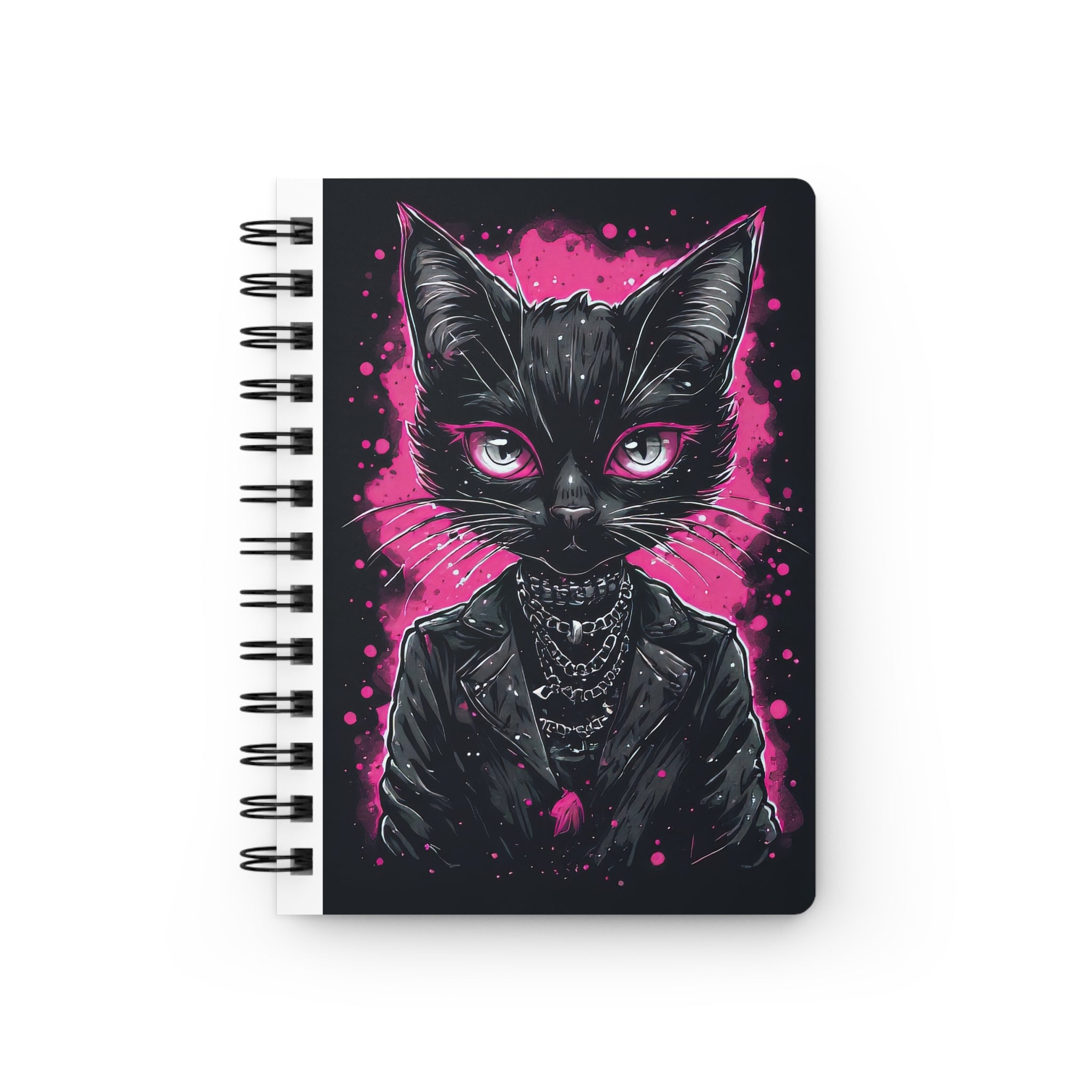 Gothic Black Cat Spiral Notebook — Pink Neon Punk Journal