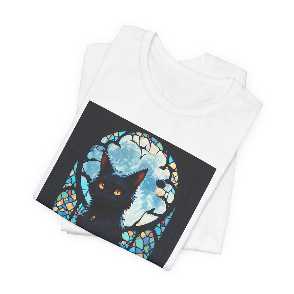Black Cat Moon T-Shirt – Stained Glass Gothic Cat Tee