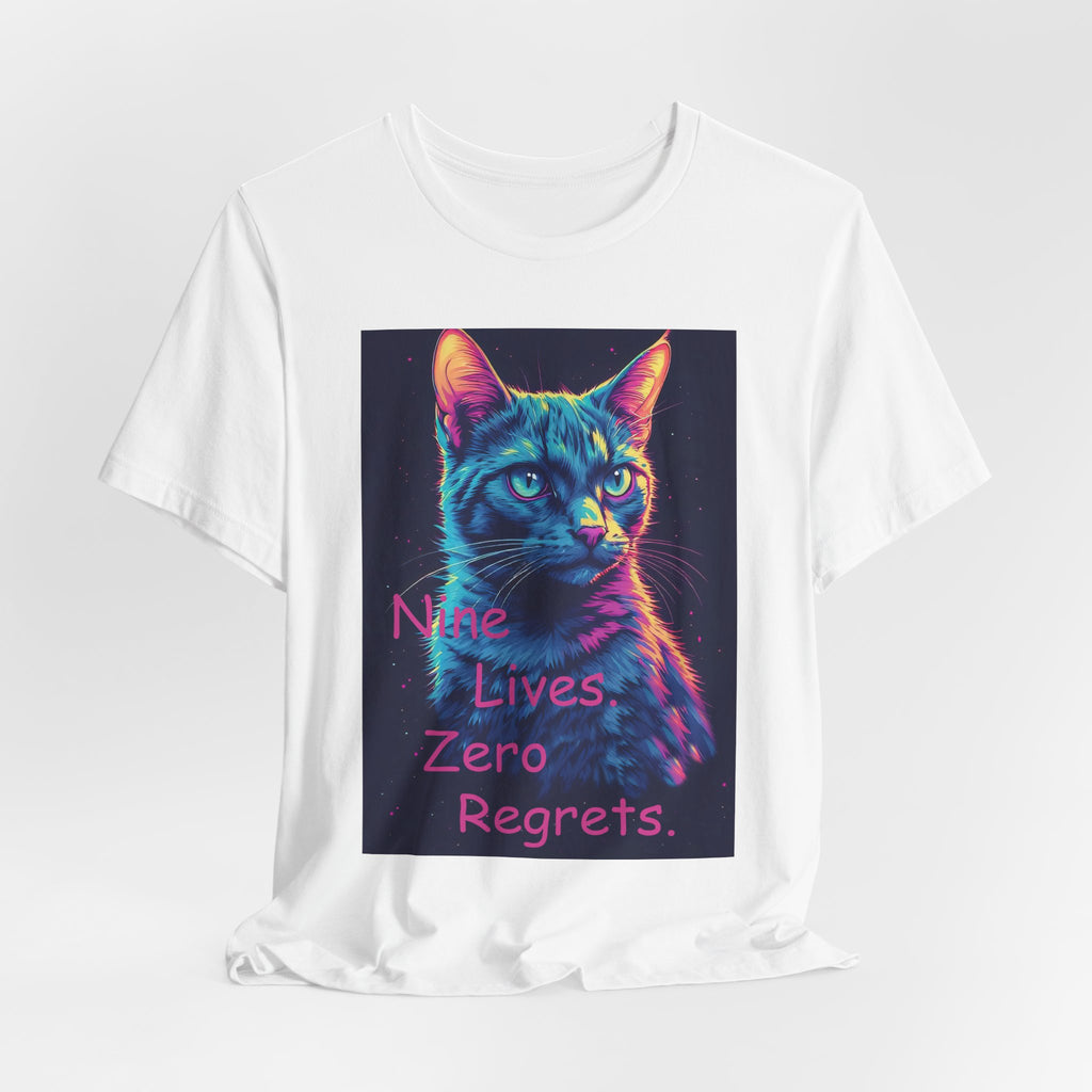 Cat Graphic Tee — "Nine Lives, Zero Regrets" Neon Cat Shirt