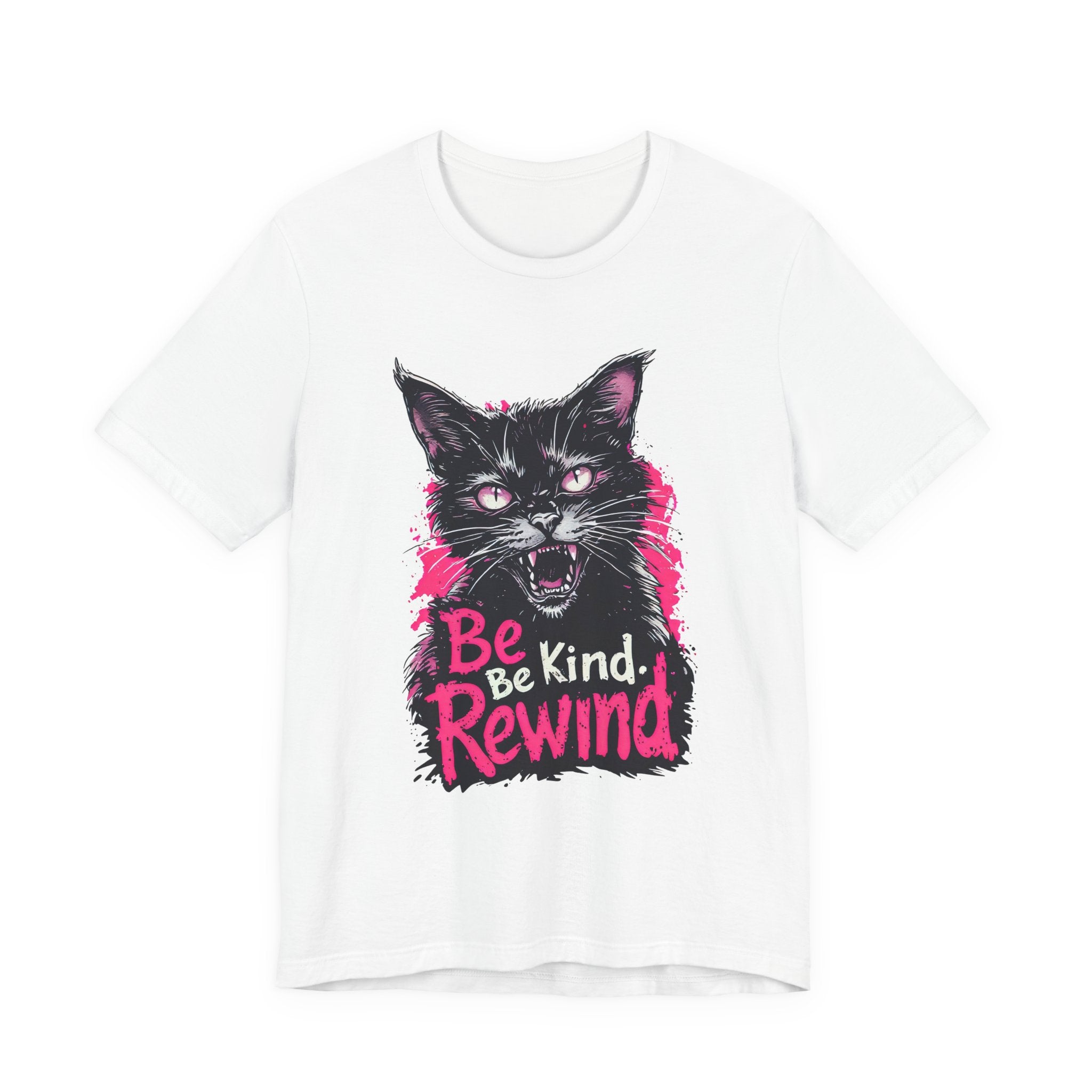 Be Kind Rewind Cat T-Shirt — Retro Neon Graphic Tee