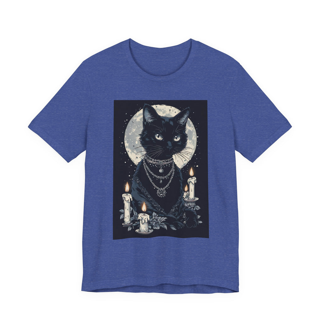 Mystic Moon Black Cat Tee — Gothic Cat T-Shirt with Candles & Crescent Moon