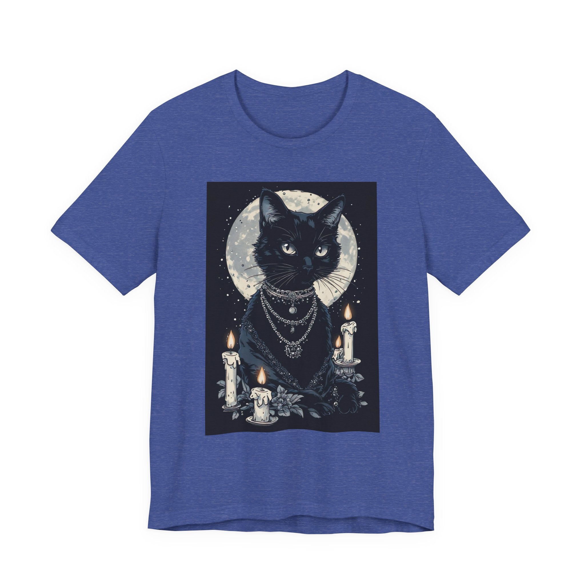Mystic Moon Black Cat Tee — Gothic Cat T-Shirt with Candles & Crescent Moon