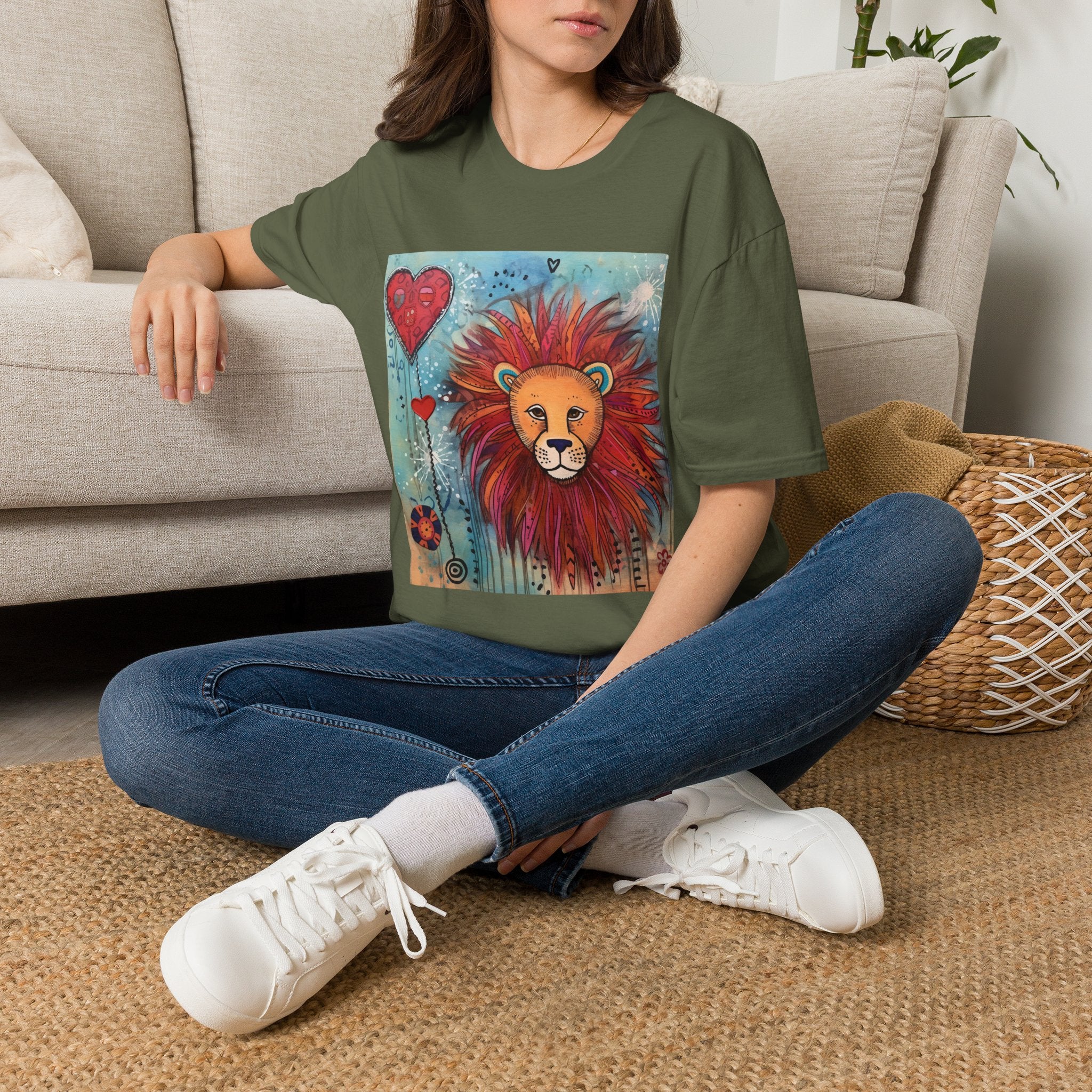 Lion Heart T-Shirt — Colorful Whimsical Lion Illustration Tee