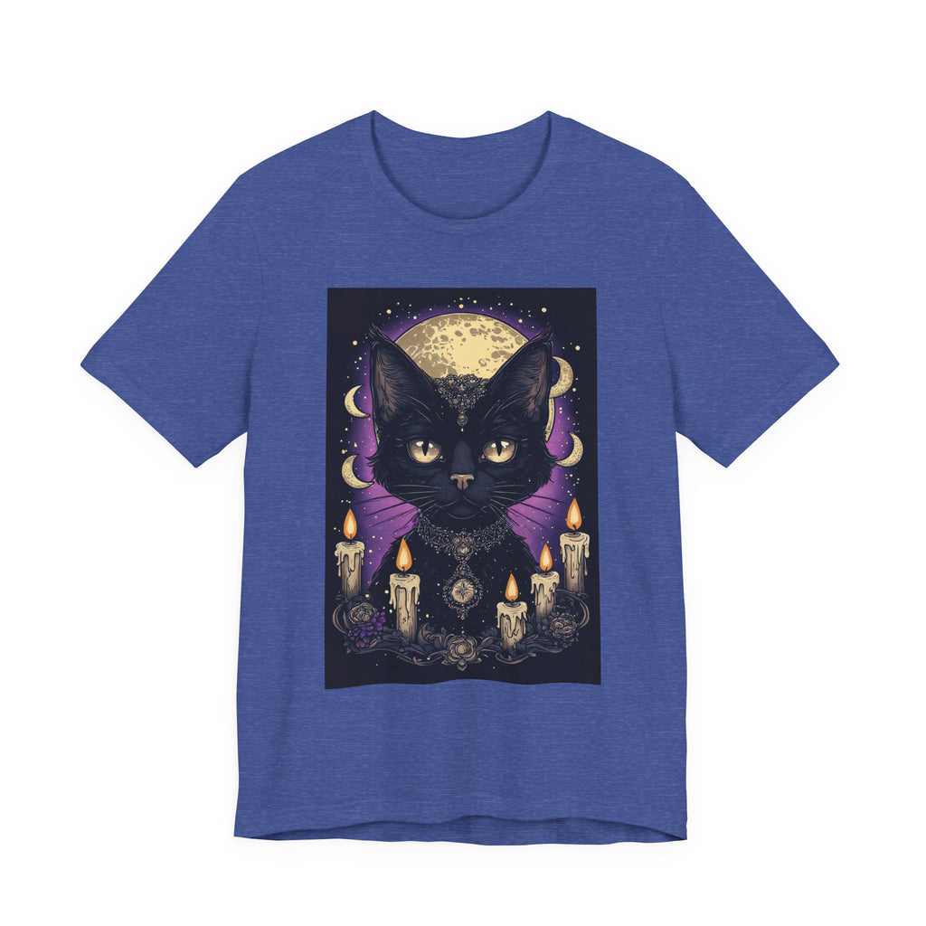 Mystic Black Cat Tee — Moon, Candles & Crescent Phases Graphic T-Shirt