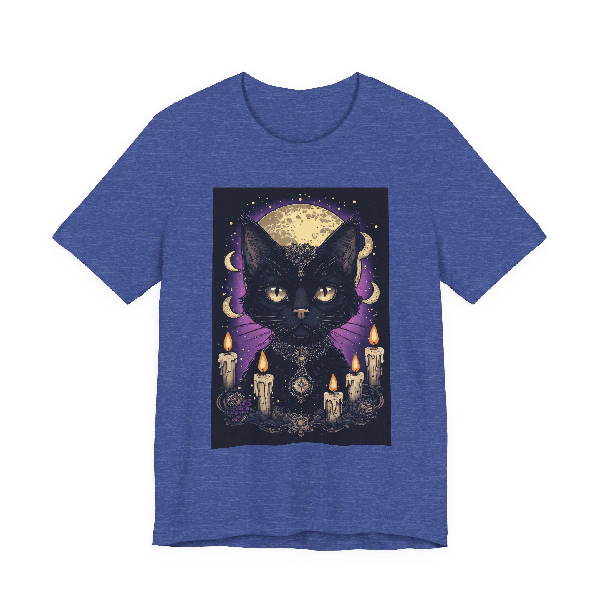 Mystic Black Cat Tee — Moon, Candles & Crescent Phases Graphic T-Shirt