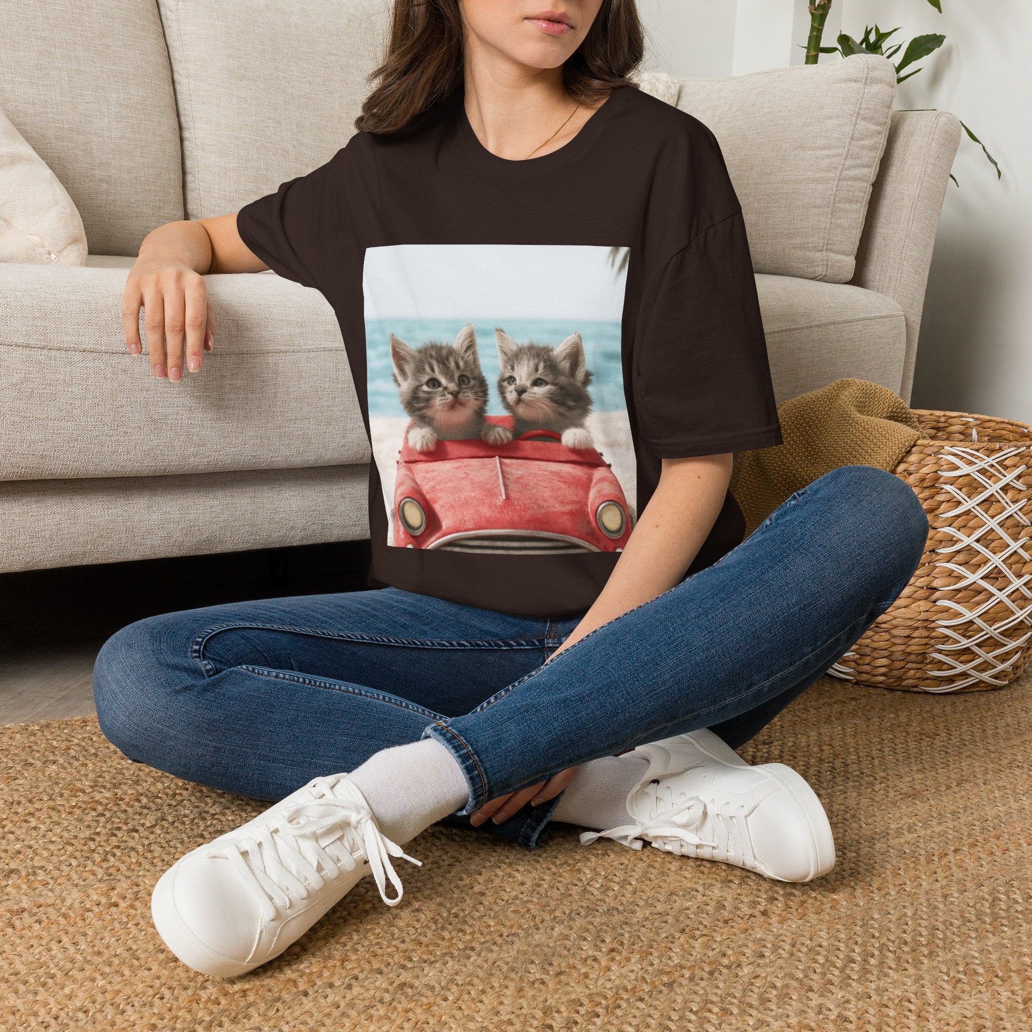 Kitten Road Trip T-Shirt — Cute Kittens Driving Beach Graphic Tee
