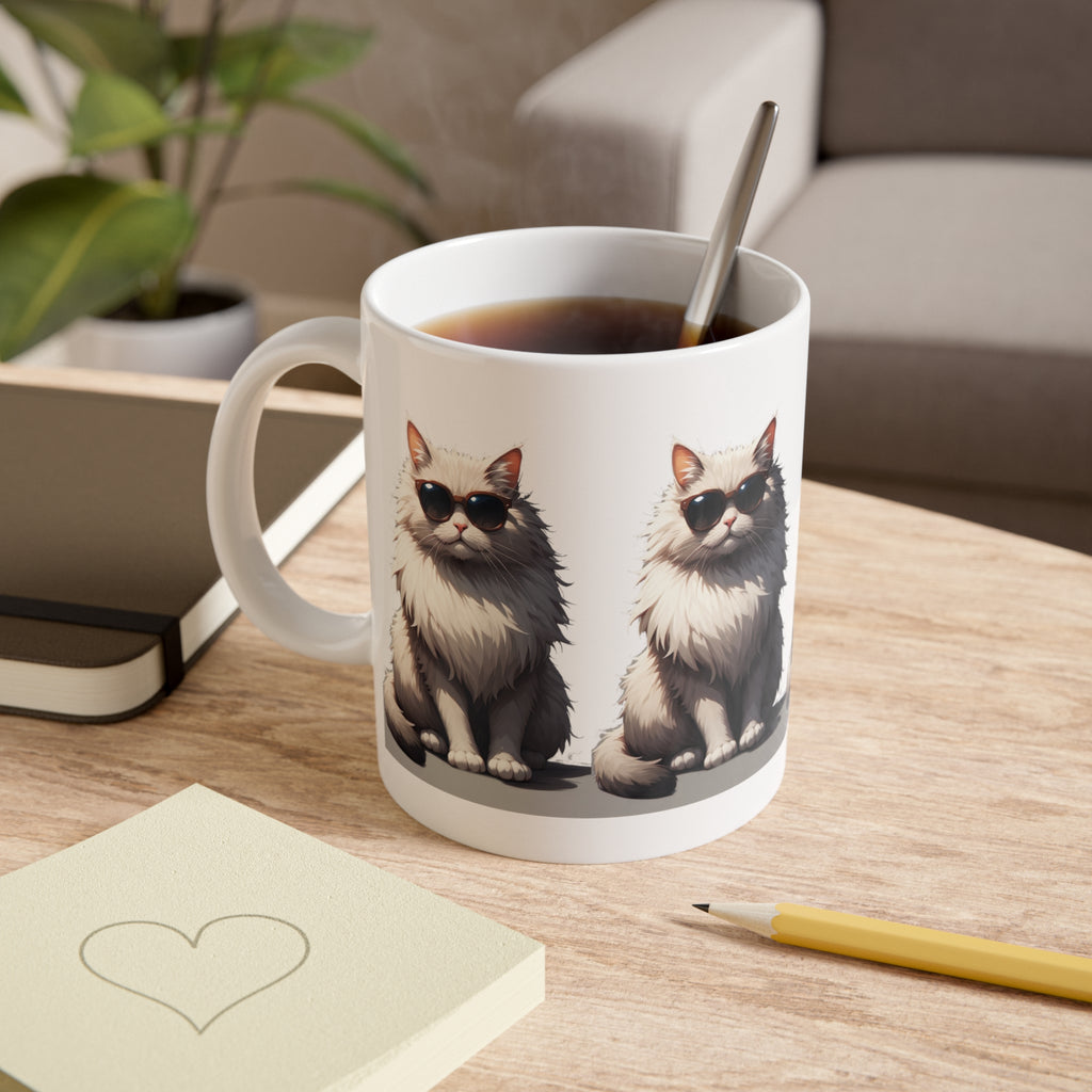 Cool Cats Sunglasses Mug — Cute Fluffy Cat Coffee Cup, Gift for Cat Lovers