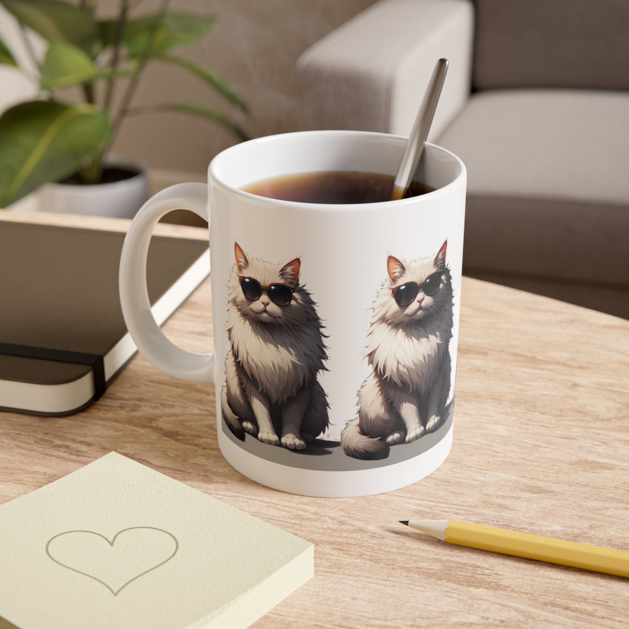 Cool Cats Sunglasses Mug — Cute Fluffy Cat Coffee Cup, Gift for Cat Lovers