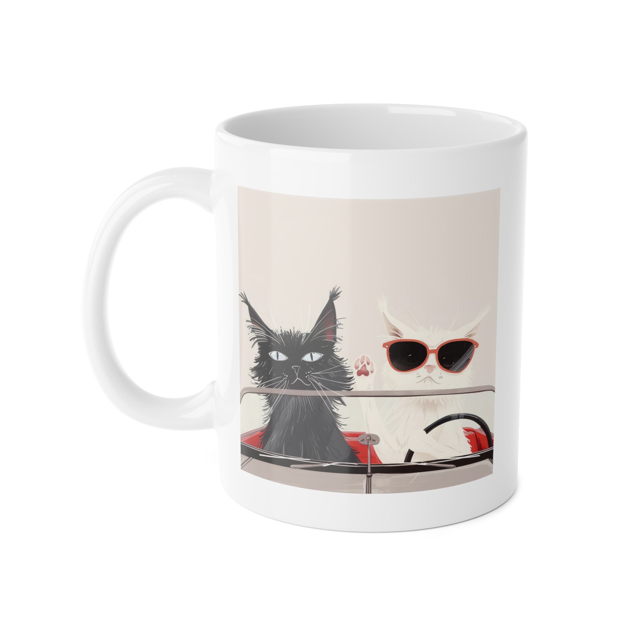 11oz Ceramic Mug — Cool Cats Driving Design (Cat with Sunglasses)