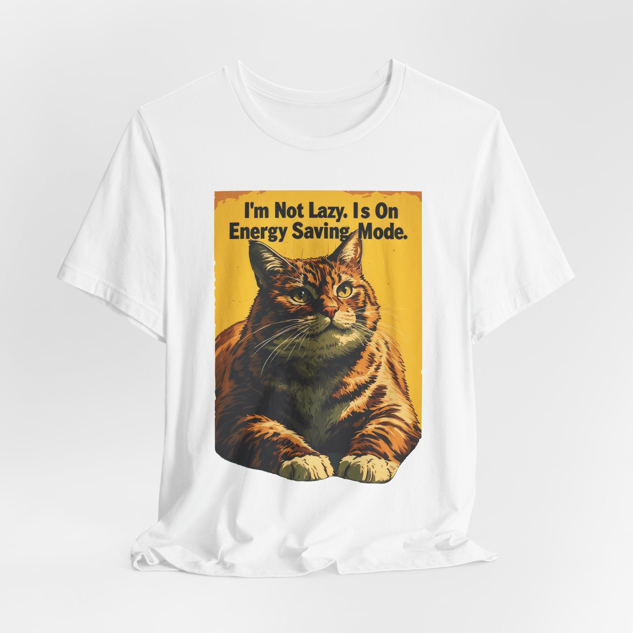 Energy Saving Mode Cat T-Shirt – "I'm Not Lazy" Retro Cat Graphic Tee