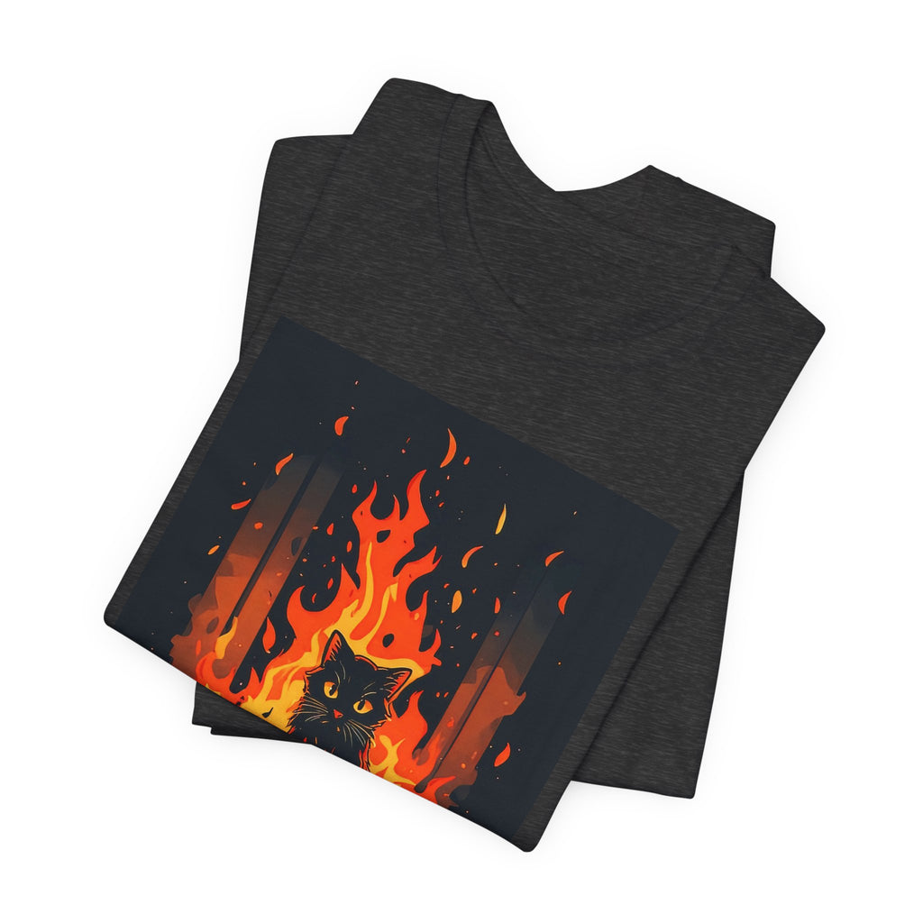 Everything Is Fine Cat Tee — Funny Cat Shirt with Burning Flames Graphic
