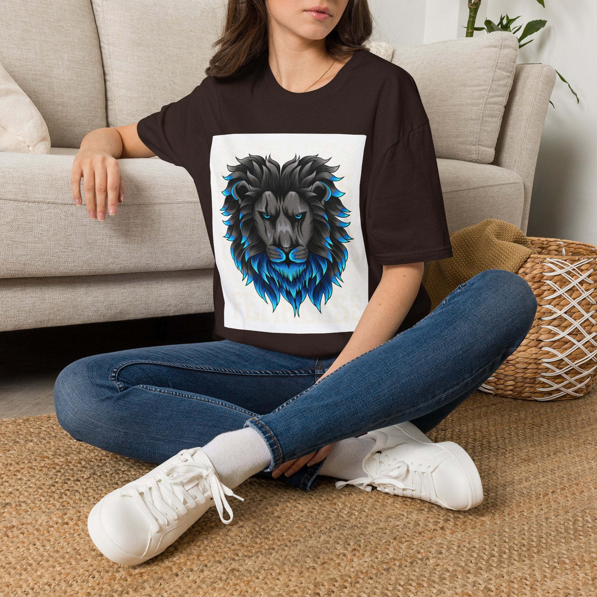 Lion Head T-Shirt — Bold Black & Blue Graphic Tee